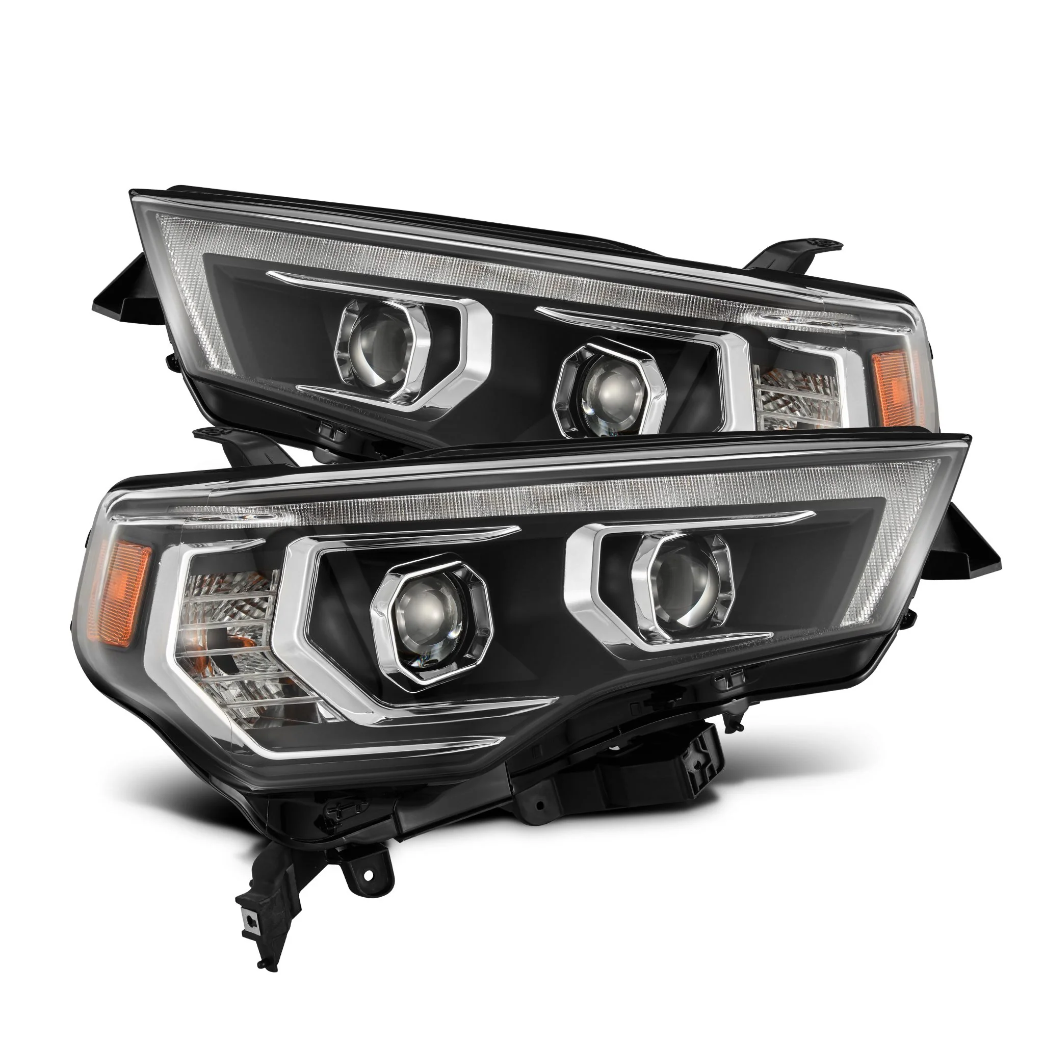 AlphaRex Dual LED Projector Headlights Toyota 4Runner (14-23) [LUXX Series - Sequential Turn Signal] Alpha-Black / Black / Chrome