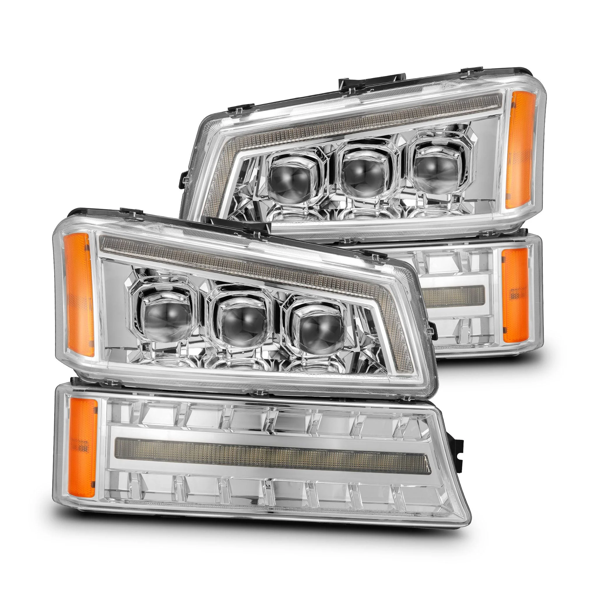 AlphaRex LED Projector Headlights Chevy Avalanche w/o Body Cladding (02-06) [3D Ice-Cube LED - NOVA Series w/ DRL] Alpha-Black / Chrome / Black - Image 10