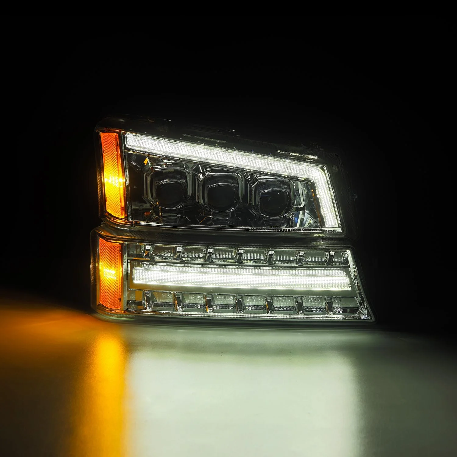 AlphaRex LED Projector Headlights Chevy Avalanche w/o Body Cladding (02-06) [3D Ice-Cube LED - NOVA Series w/ DRL] Alpha-Black / Chrome / Black - Image 14