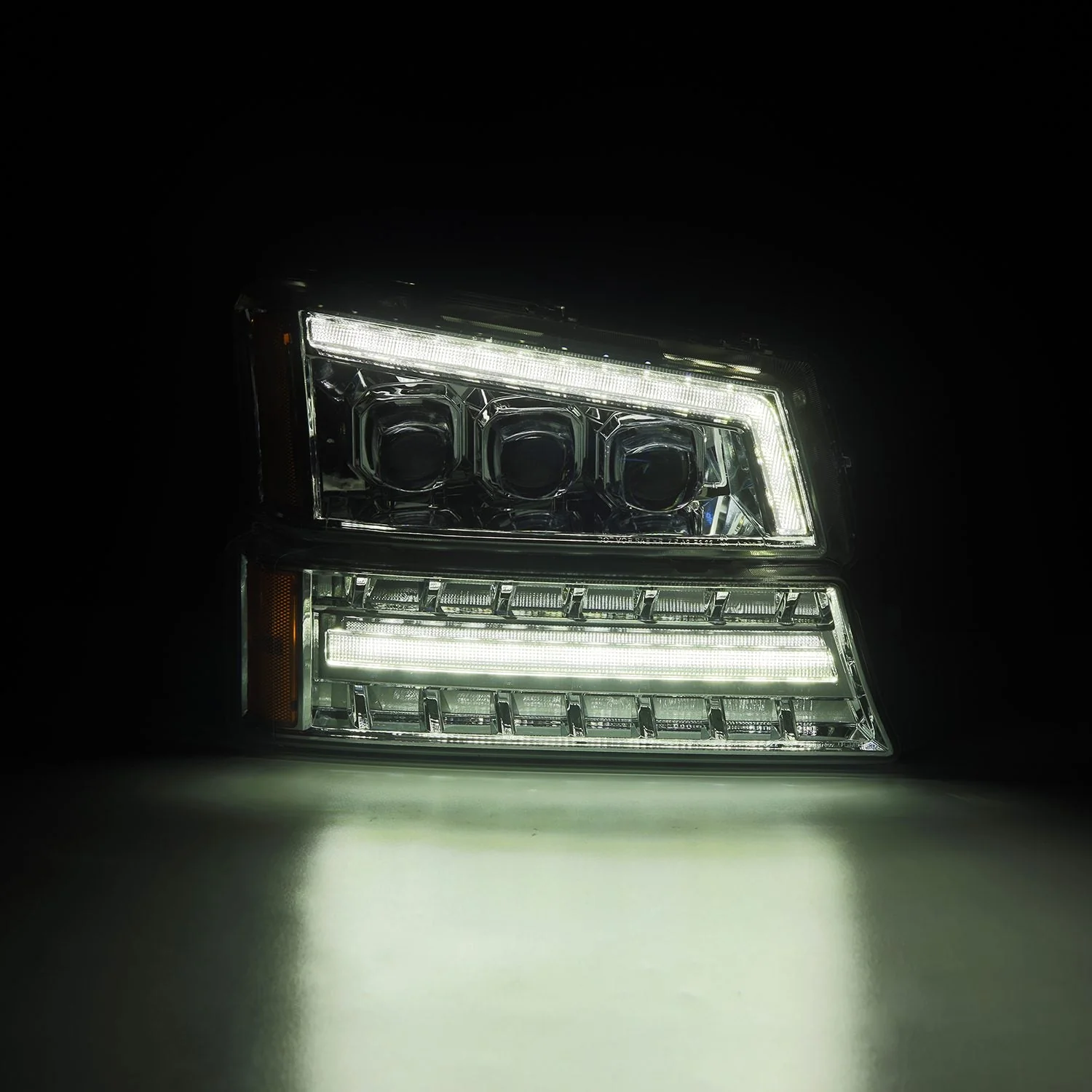 AlphaRex LED Projector Headlights Chevy Avalanche w/o Body Cladding (02-06) [3D Ice-Cube LED - NOVA Series w/ DRL] Alpha-Black / Chrome / Black - Image 16