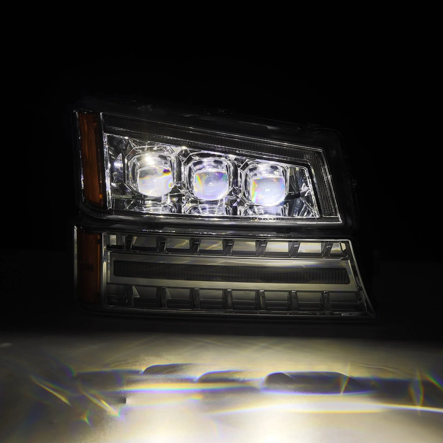 AlphaRex LED Projector Headlights Chevy Avalanche w/o Body Cladding (02-06) [3D Ice-Cube LED - NOVA Series w/ DRL] Alpha-Black / Chrome / Black - Image 17