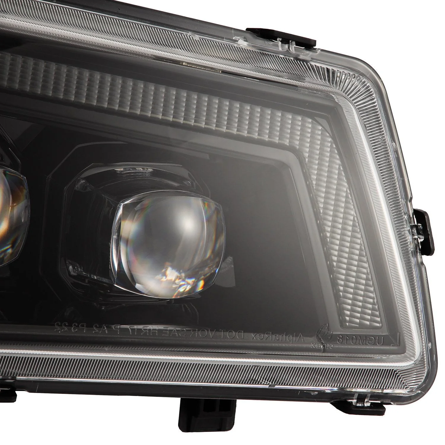 AlphaRex LED Projector Headlights Chevy Avalanche w/o Body Cladding (02-06) [3D Ice-Cube LED - NOVA Series w/ DRL] Alpha-Black / Chrome / Black - Image 2