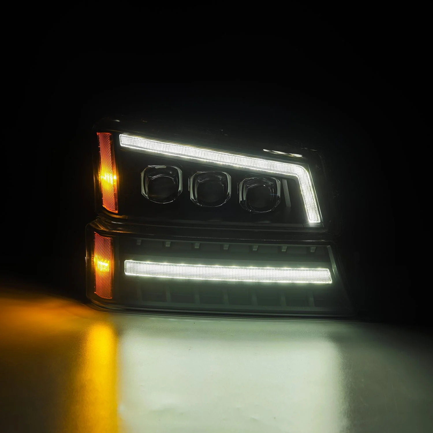 AlphaRex LED Projector Headlights Chevy Avalanche w/o Body Cladding (02-06) [3D Ice-Cube LED - NOVA Series w/ DRL] Alpha-Black / Chrome / Black - Image 24