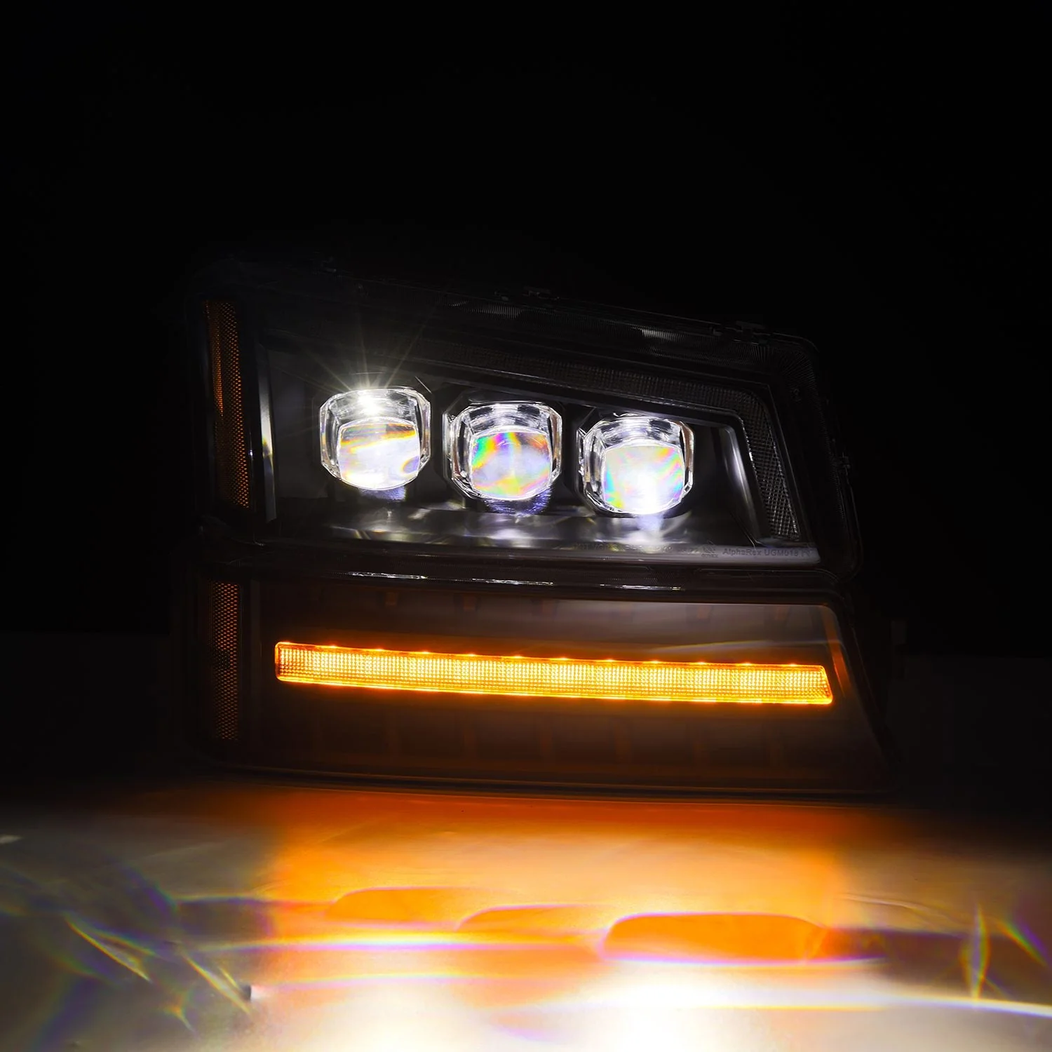 AlphaRex LED Projector Headlights Chevy Avalanche w/o Body Cladding (02-06) [3D Ice-Cube LED - NOVA Series w/ DRL] Alpha-Black / Chrome / Black - Image 26