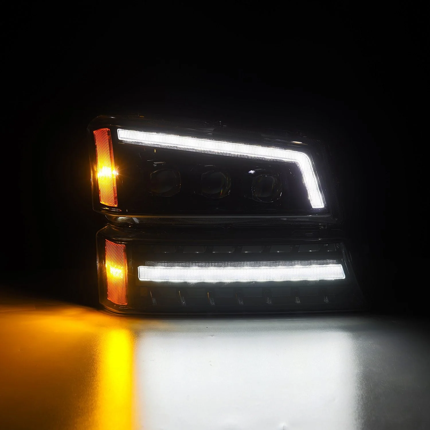 AlphaRex LED Projector Headlights Chevy Avalanche w/o Body Cladding (02-06) [3D Ice-Cube LED - NOVA Series w/ DRL] Alpha-Black / Chrome / Black - Image 7