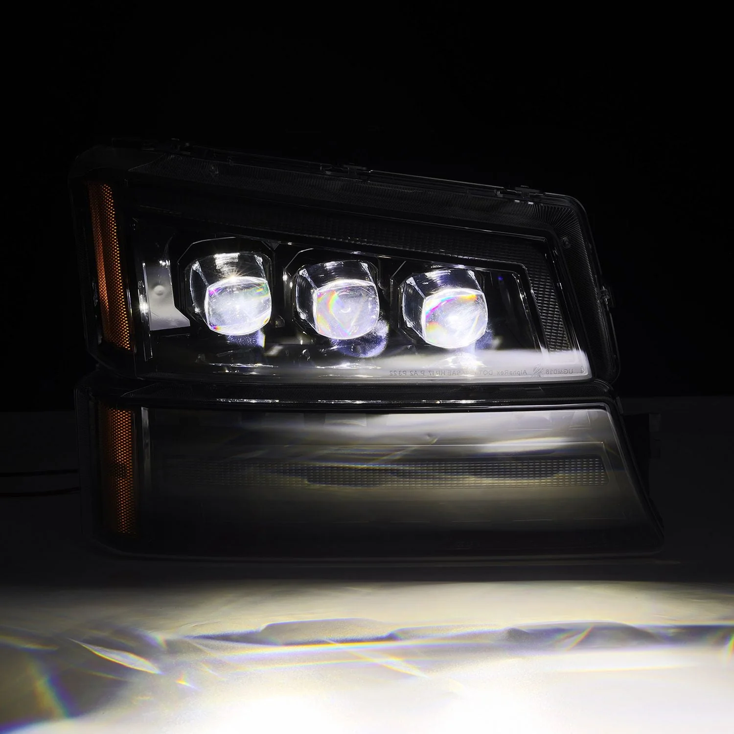 AlphaRex LED Projector Headlights Chevy Avalanche w/o Body Cladding (02-06) [3D Ice-Cube LED - NOVA Series w/ DRL] Alpha-Black / Chrome / Black - Image 8