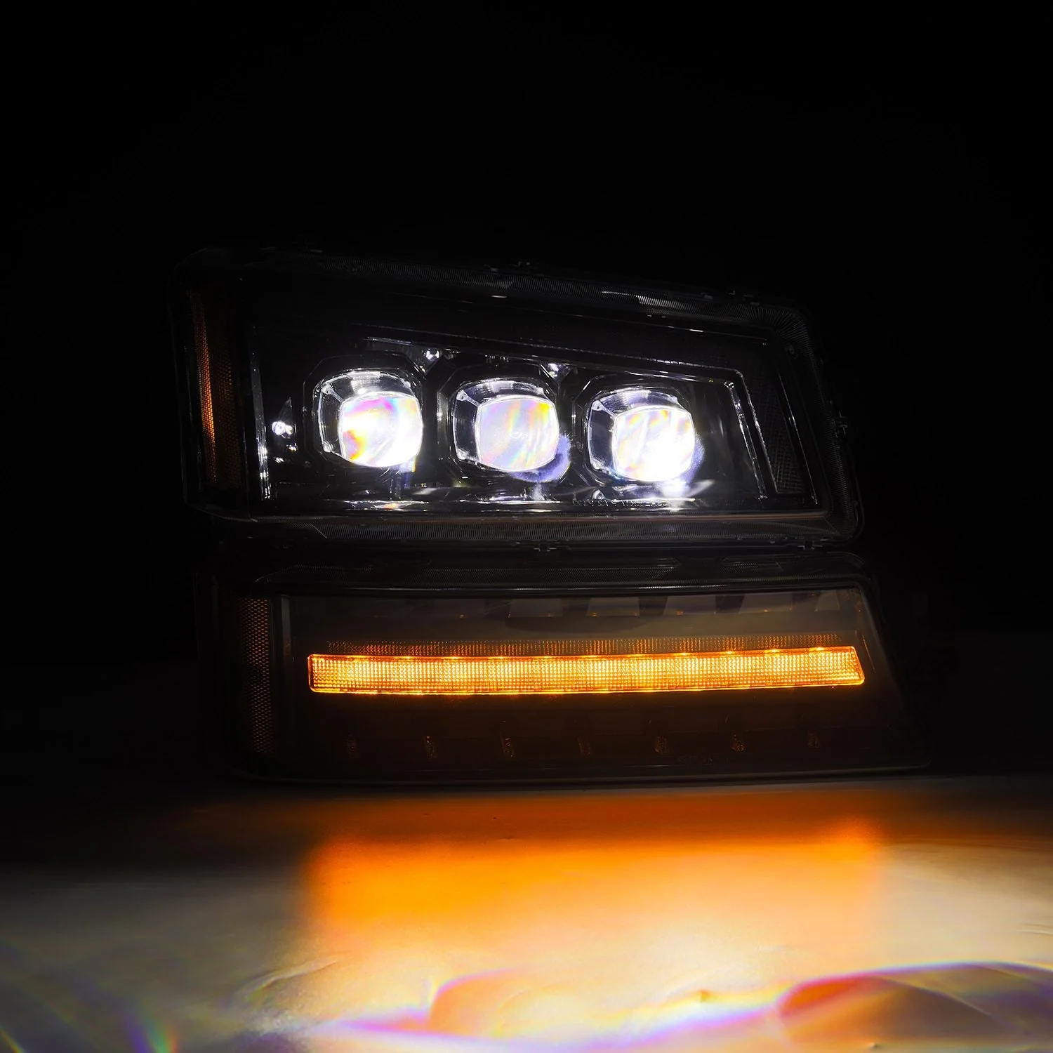 AlphaRex LED Projector Headlights Chevy Avalanche w/o Body Cladding (02-06) [3D Ice-Cube LED - NOVA Series w/ DRL] Alpha-Black / Chrome / Black - Image 9