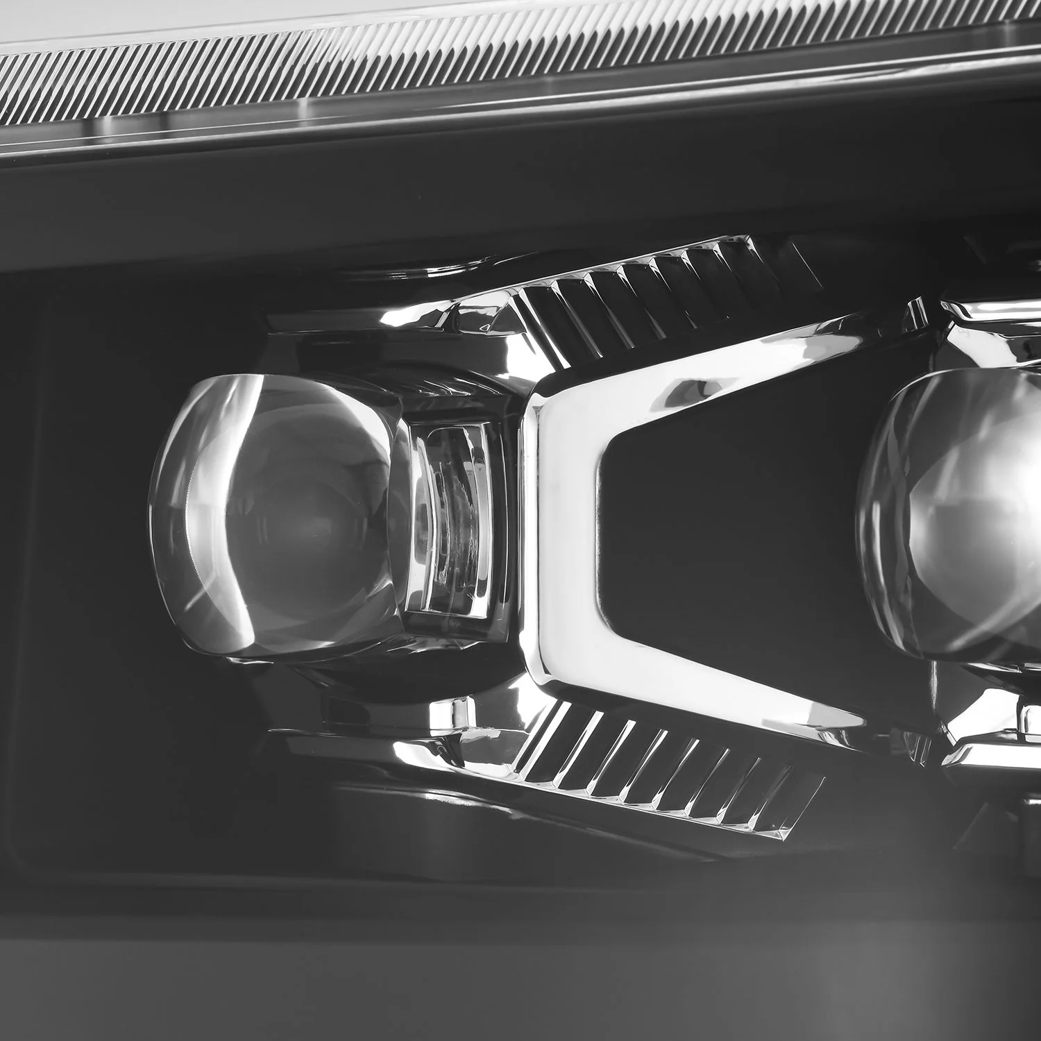 AlphaRex LED Projector Headlights Chevy Silverado 1500 (14-16) [3D Ice-Cube LED - NOVA Series w/ DRL] Black / Chrome / Jet Black - Image 2