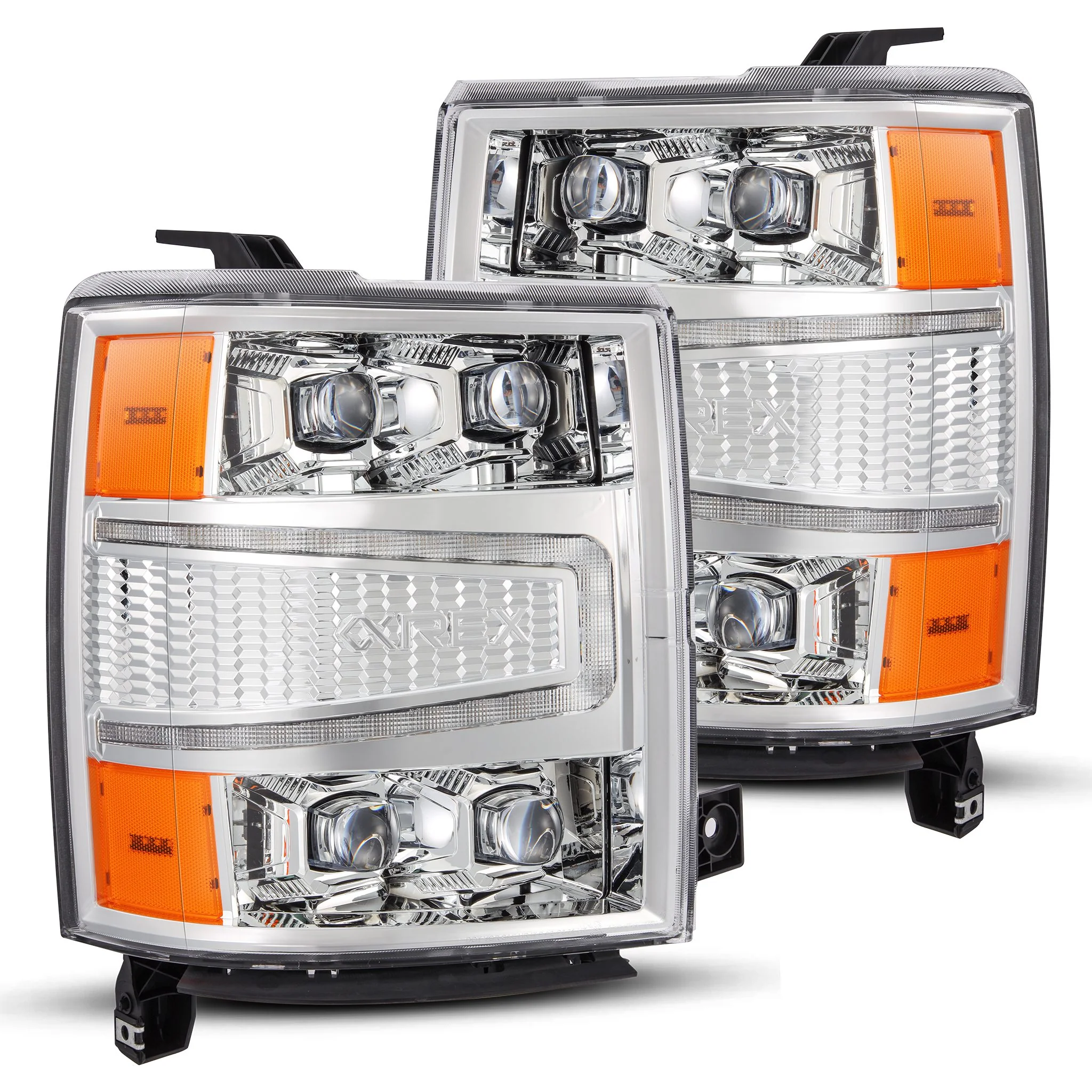 AlphaRex LED Projector Headlights Chevy Silverado 1500 (14-16) [3D Ice-Cube LED - NOVA Series w/ DRL] Black / Chrome / Jet Black - Image 7