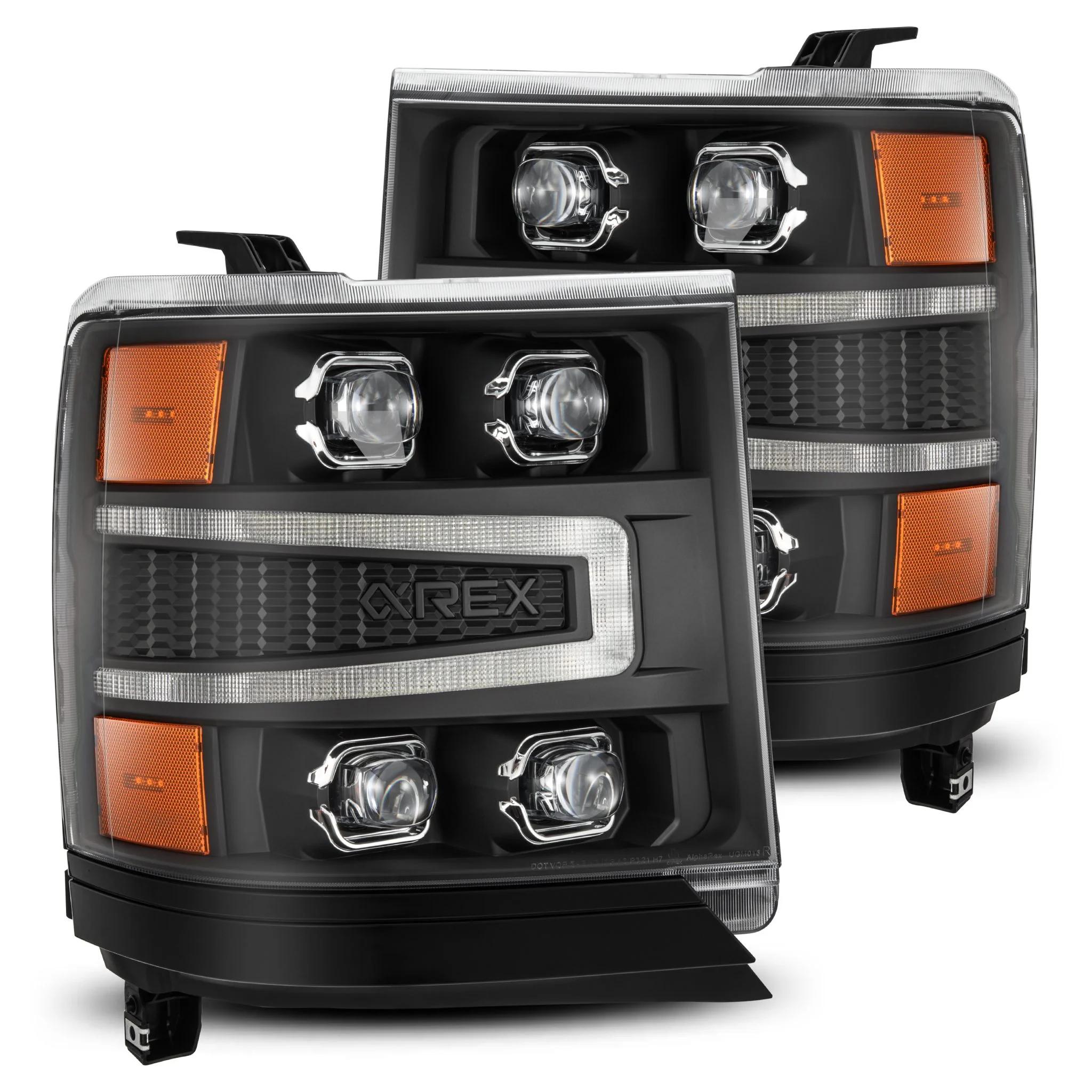 AlphaRex LED Projector Headlights Chevy Silverado 1500 (16-18) [3D Ice-Cube LED - NOVA Series w/ DRL] Black / Chrome / Jet Black - Image 8