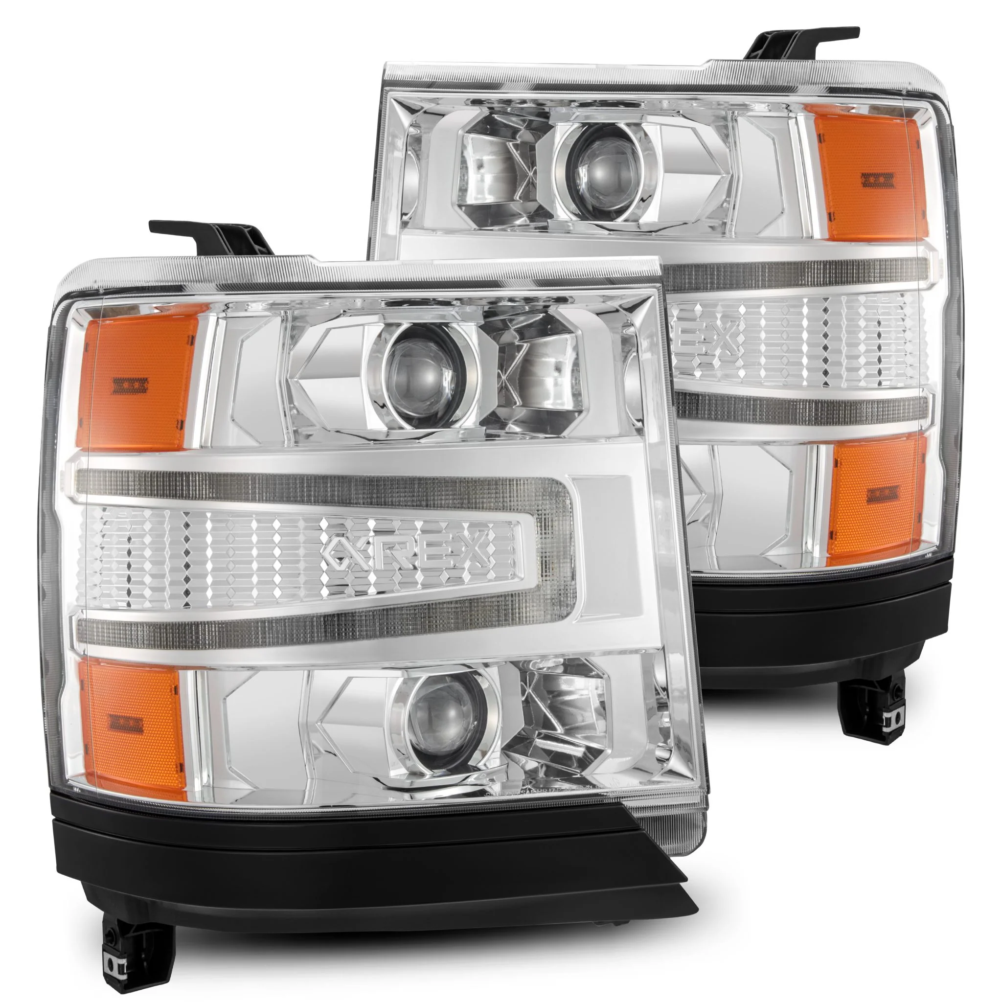 AlphaRex LED Projector Headlights Chevy Silverado 1500 (16-18) [LUXX Series - DRL Light Tube] Alpha-Black / Black / Chrome - Image 15