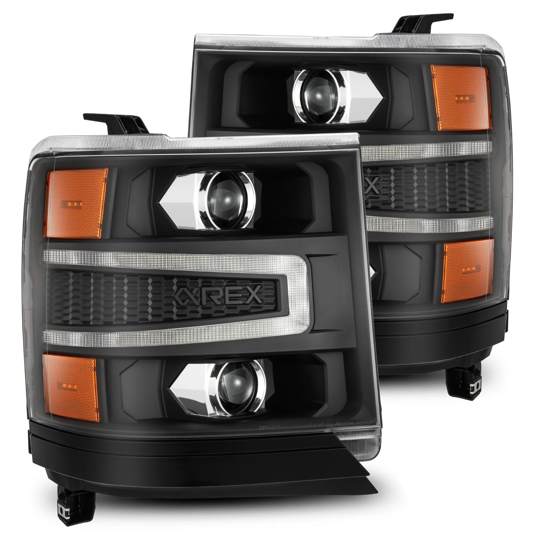 AlphaRex LED Projector Headlights Chevy Silverado 1500 (16-18) [LUXX Series - DRL Light Tube] Alpha-Black / Black / Chrome - Image 8