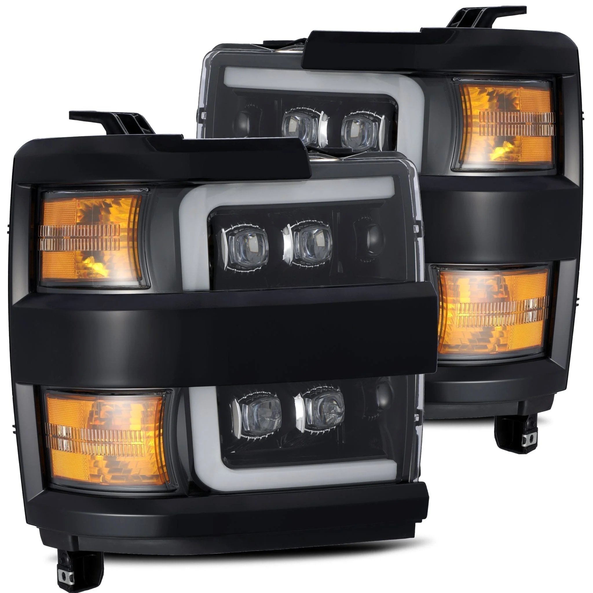 AlphaRex LED Projector Headlights Chevy Silverado 2500HD/3500HD (15-19) [3D Ice-Cube LED - NOVA Series w/ DRL] Black / Chrome / Jet Black - Image 14