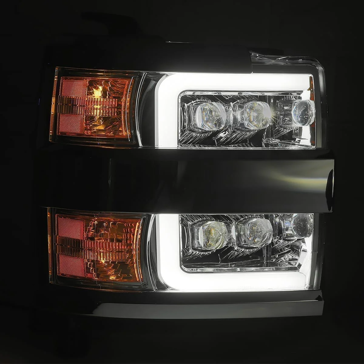 AlphaRex LED Projector Headlights Chevy Silverado 2500HD/3500HD (15-19) [3D Ice-Cube LED - NOVA Series w/ DRL] Black / Chrome / Jet Black - Image 5