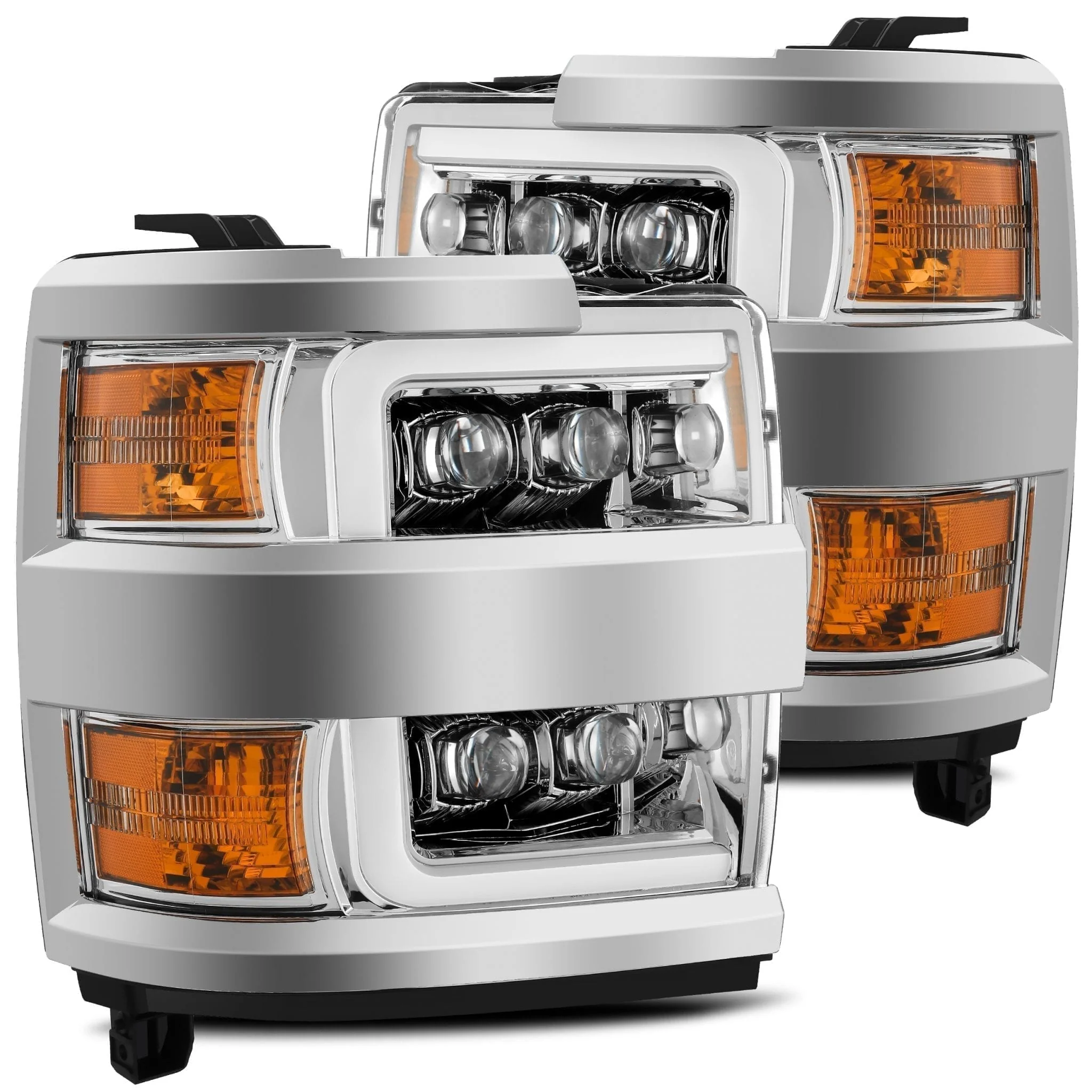 AlphaRex LED Projector Headlights Chevy Silverado 2500HD/3500HD (15-19) [3D Ice-Cube LED - NOVA Series w/ DRL] Black / Chrome / Jet Black - Image 8