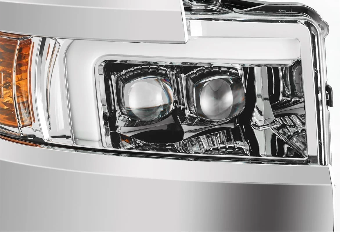 AlphaRex LED Projector Headlights Chevy Silverado 2500HD/3500HD (15-19) [3D Ice-Cube LED - NOVA Series w/ DRL] Black / Chrome / Jet Black - Image 9