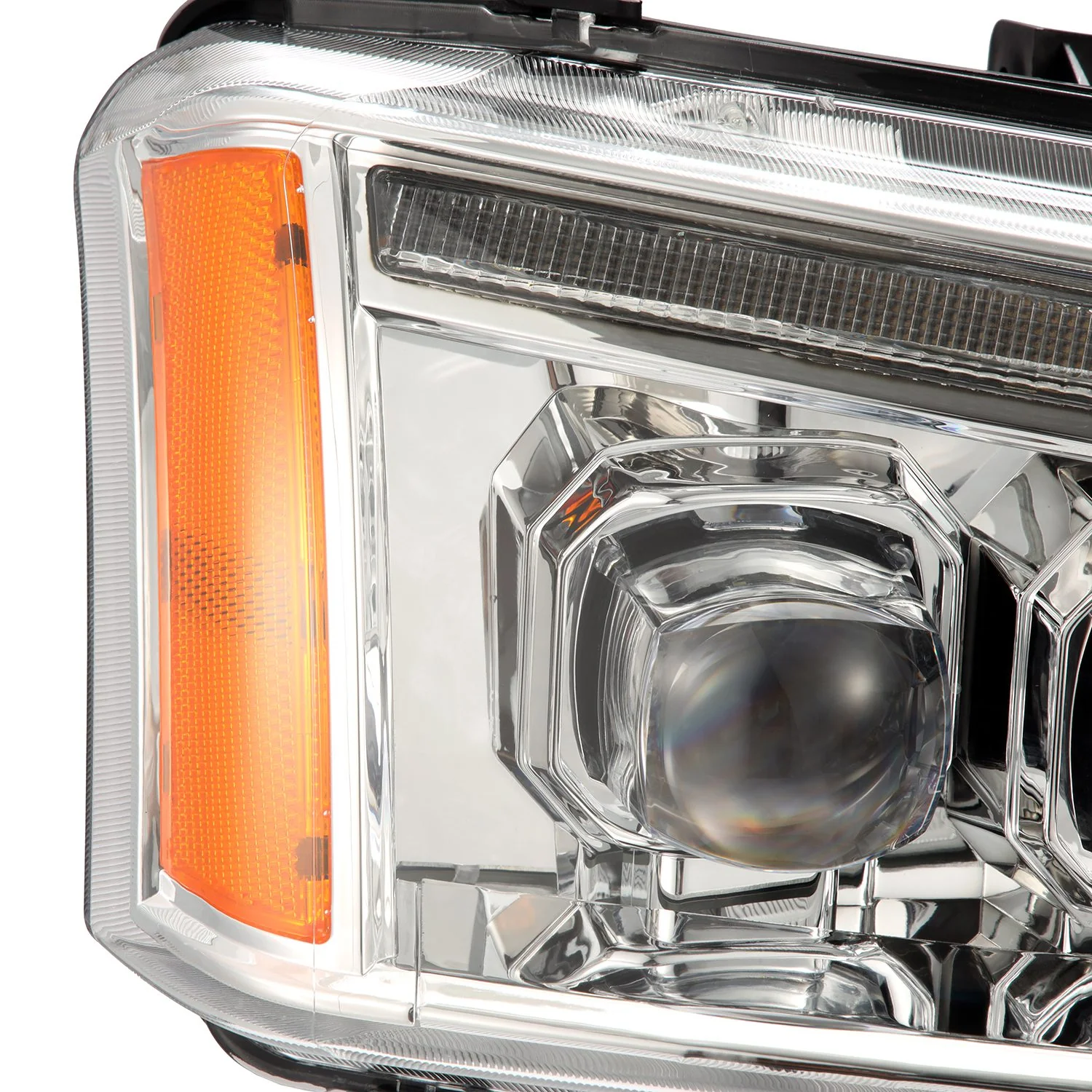 AlphaRex LED Projector Headlights Chevy Silverado w/o Body Cladding (03-06) [3D Ice-Cube LED - NOVA Series w/ DRL] Alpha-Black / Chrome / Black - Image 13