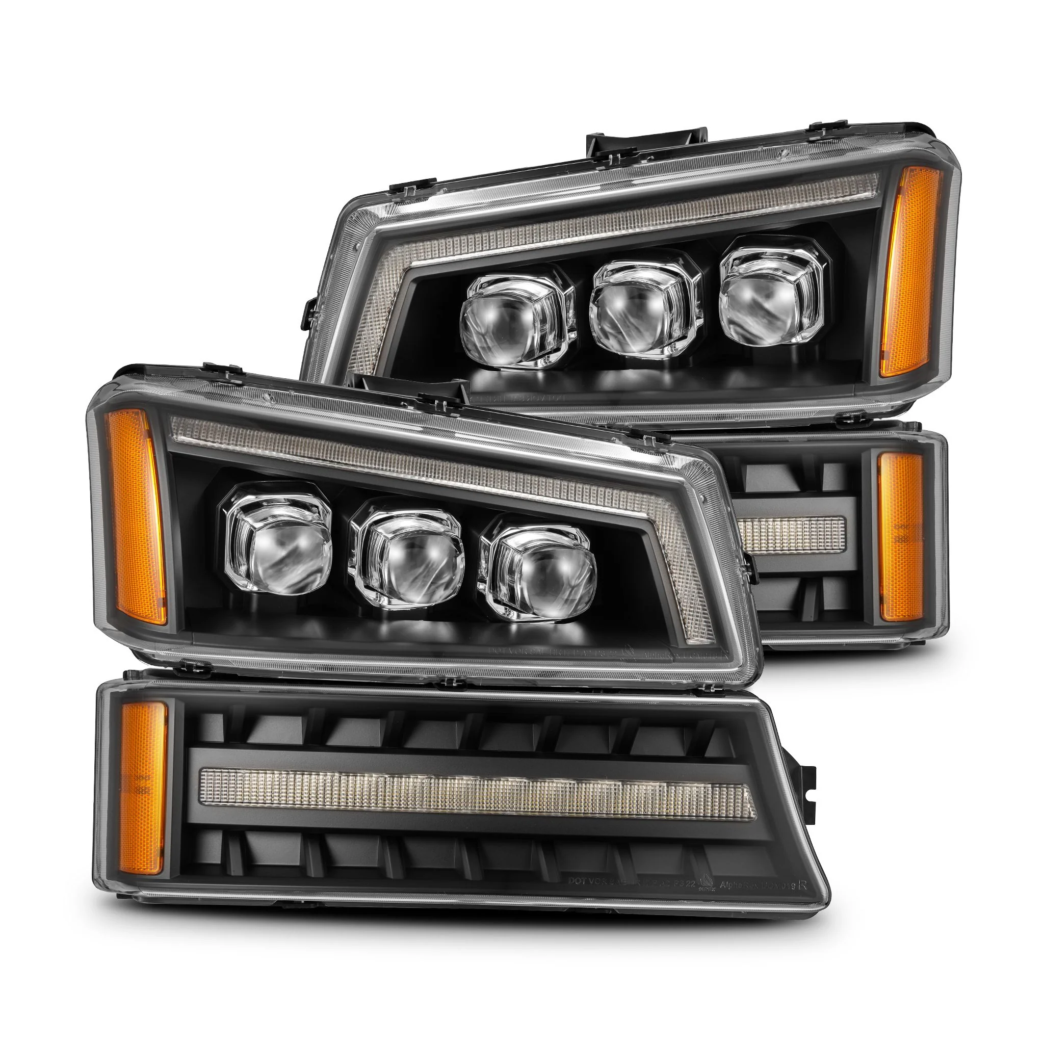 AlphaRex LED Projector Headlights Chevy Silverado w/o Body Cladding (03-06) [3D Ice-Cube LED - NOVA Series w/ DRL] Alpha-Black / Chrome / Black - Image 18
