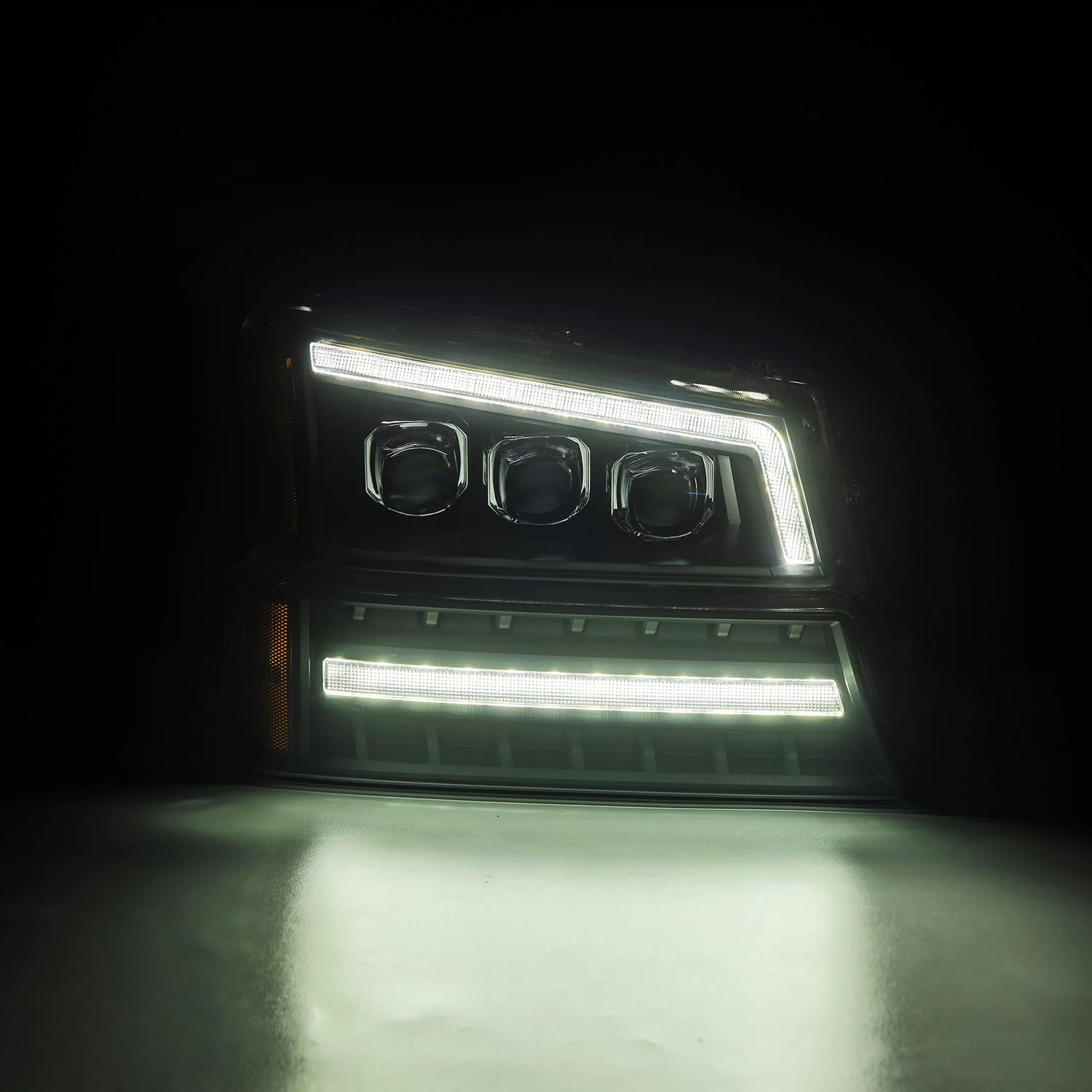 AlphaRex LED Projector Headlights Chevy Silverado w/o Body Cladding (03-06) [3D Ice-Cube LED - NOVA Series w/ DRL] Alpha-Black / Chrome / Black - Image 23