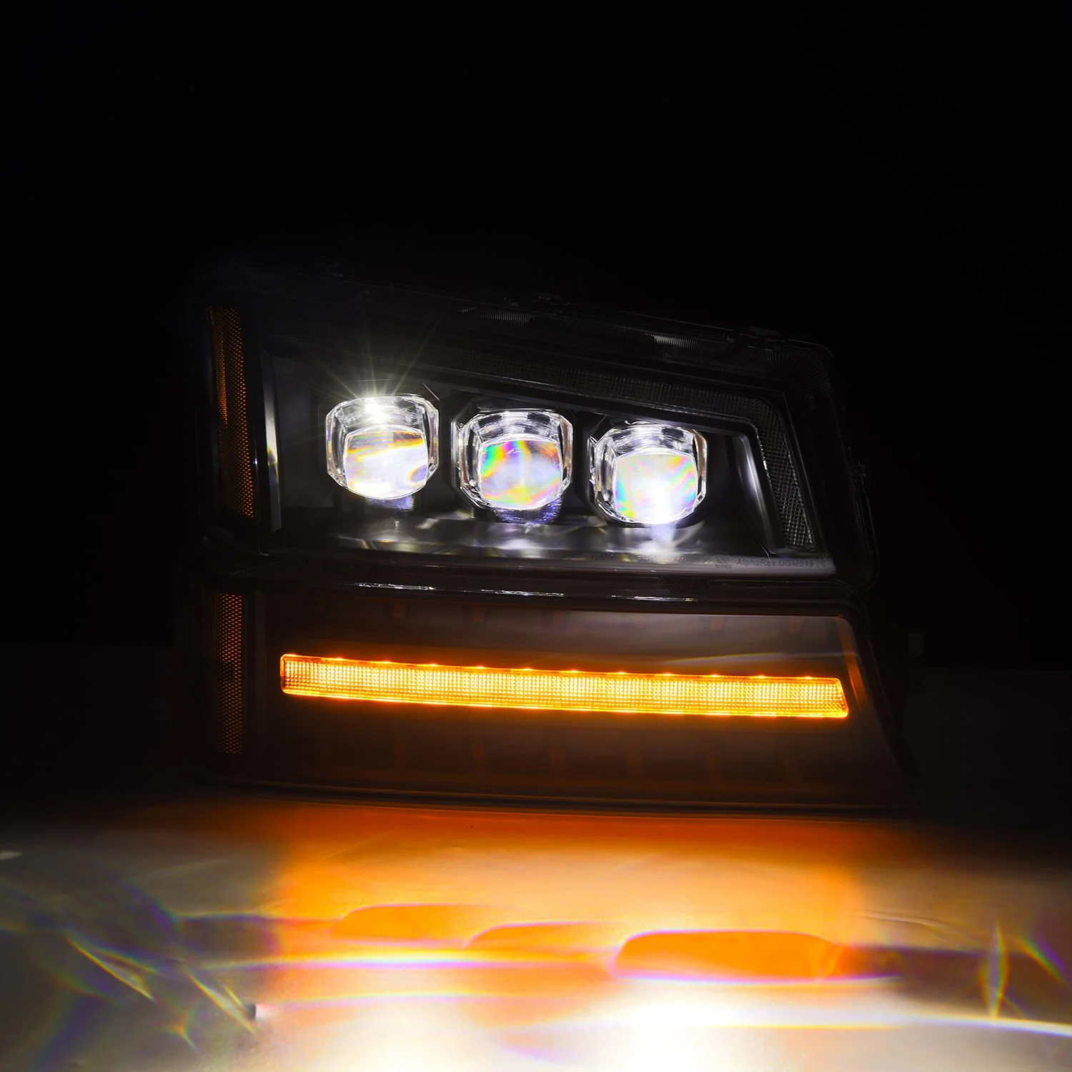 AlphaRex LED Projector Headlights Chevy Silverado w/o Body Cladding (03-06) [3D Ice-Cube LED - NOVA Series w/ DRL] Alpha-Black / Chrome / Black - Image 26