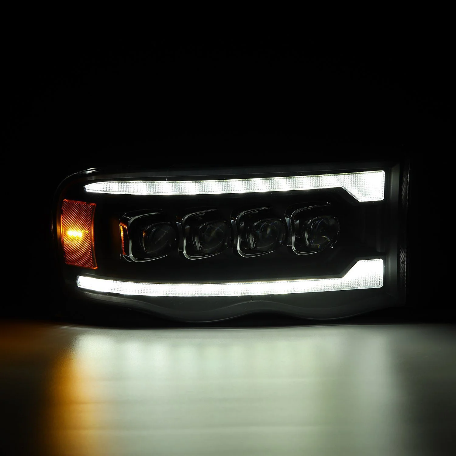 AlphaRex LED Projector Headlights Dodge Ram (02-05) [3D Ice-Cube LED - NOVA Series w/ DRL] Black / Chrome / Jet Black - Image 5