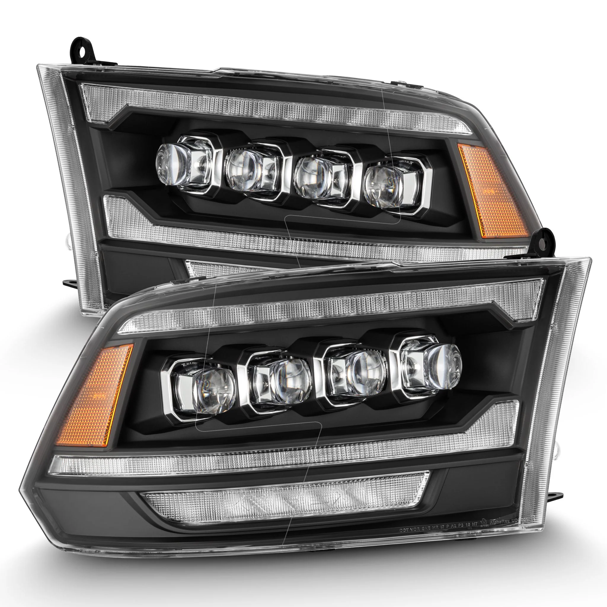 AlphaRex LED Projector Headlights Dodge Ram (09-18) [3D Ice-Cube LED - NOVA Series w/ DRL] Black / Chrome / Jet Black - Image 8