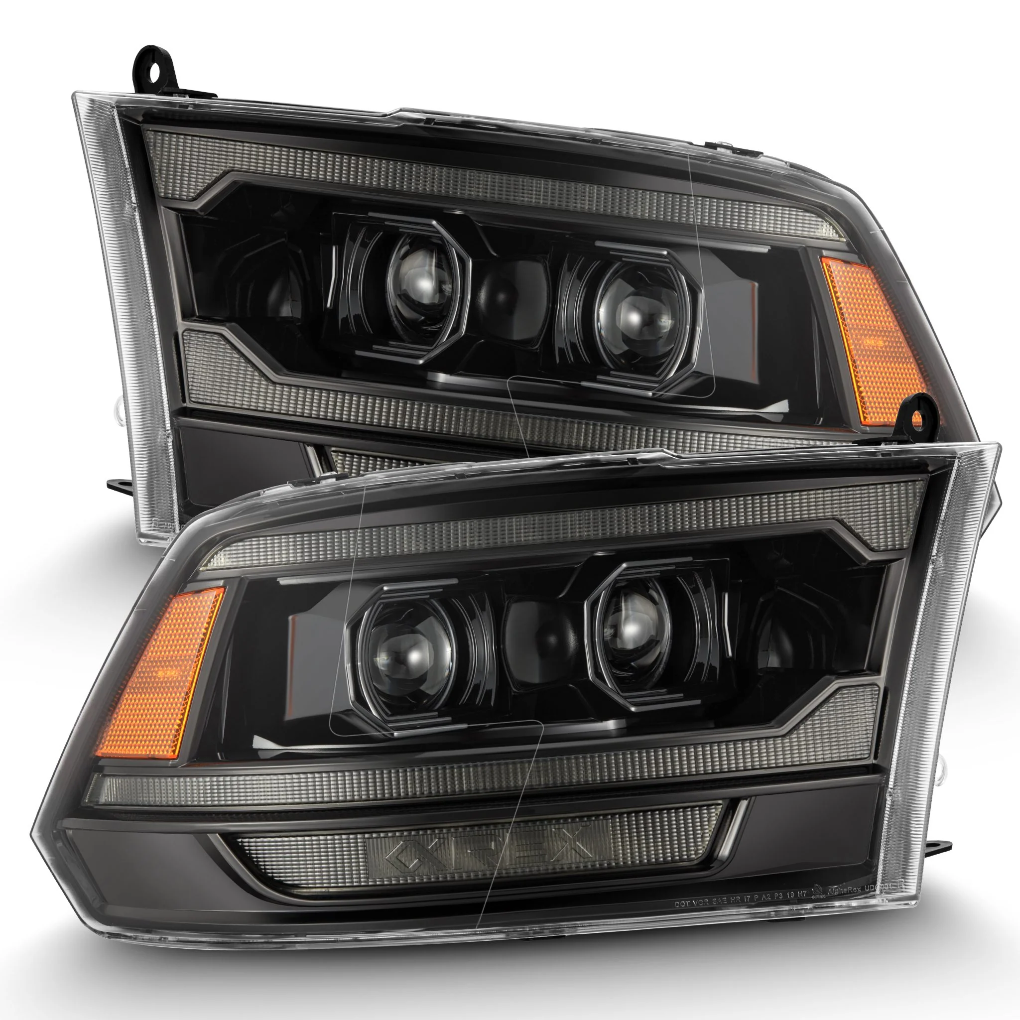 AlphaRex LED Projector Headlights Dodge Ram (09-18) [5th Gen Version LUXX Series - DRL Light Tube] Alpha-Black / Black / Chrome - Image 11