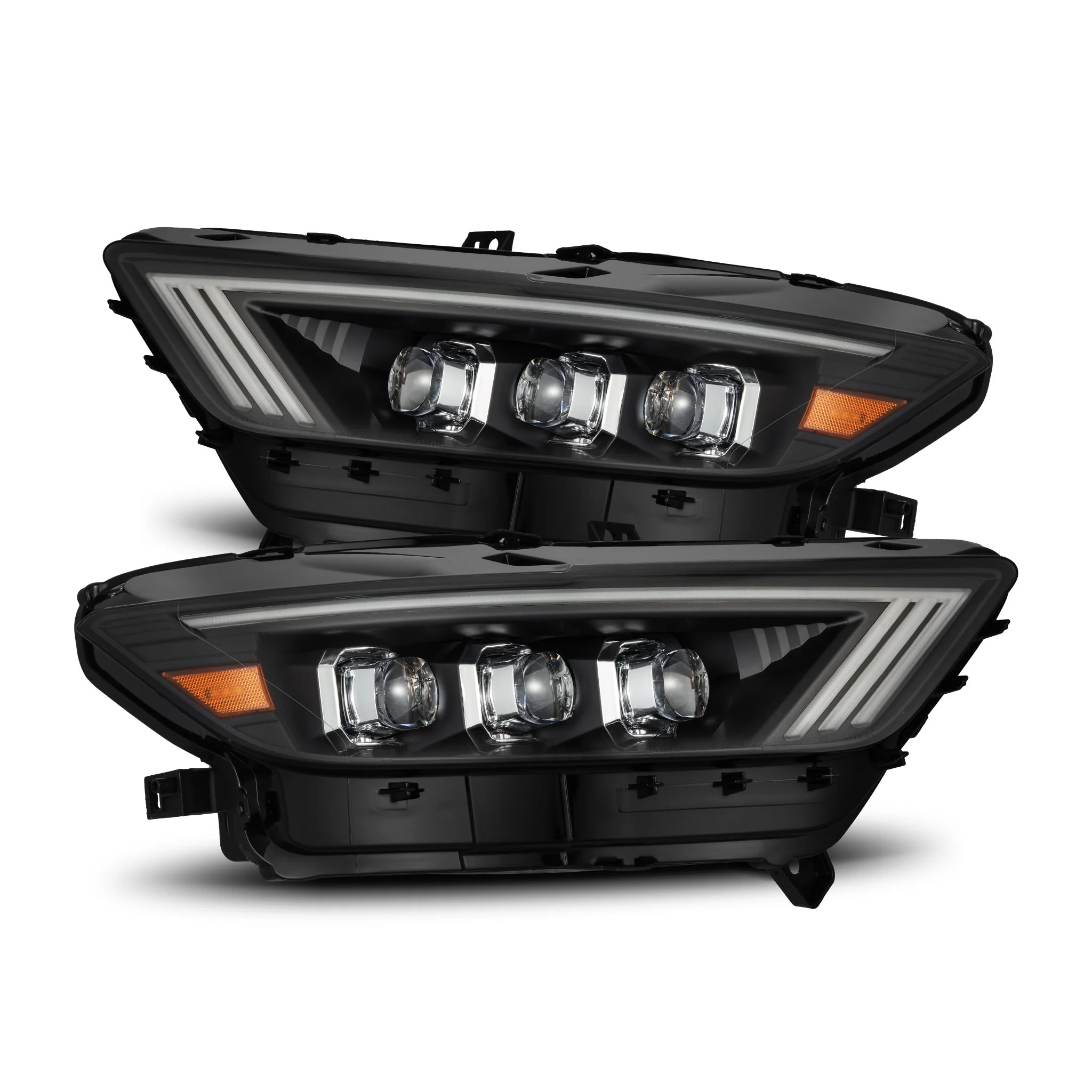 AlphaRex LED Projector Headlights Ford Mustang (15-17) S550 [3D Ice-Cube LED - NOVA Series w/ DRL] Alpha-Black or Black