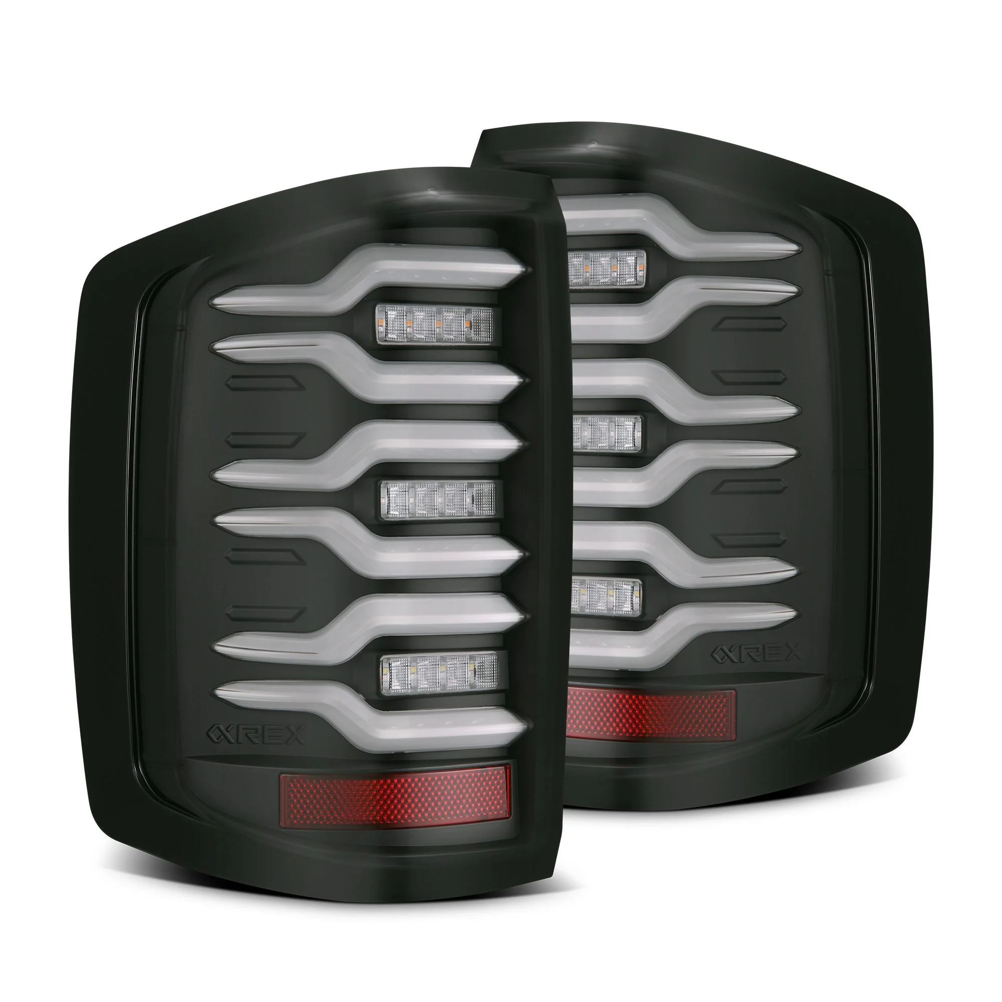 AlphaRex LED Tail Lights Chevy Silverado (14-18) LUXX Series - Black / Black-Red / Alpha-Black