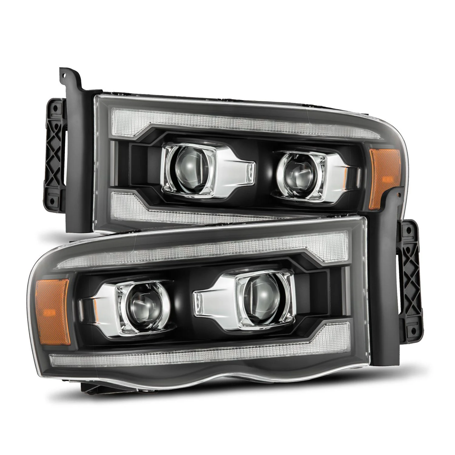 AlphaRex Projector Headlights Dodge Ram (02-05) Pro Series - Sequential - Alpha-Black / Black / Chrome