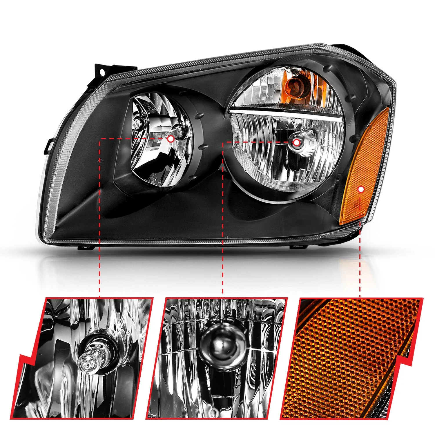 Anzo Crystal Headlights Dodge Magnum (2005–2007) Black w/ Clear Lens 111425 - Image 3