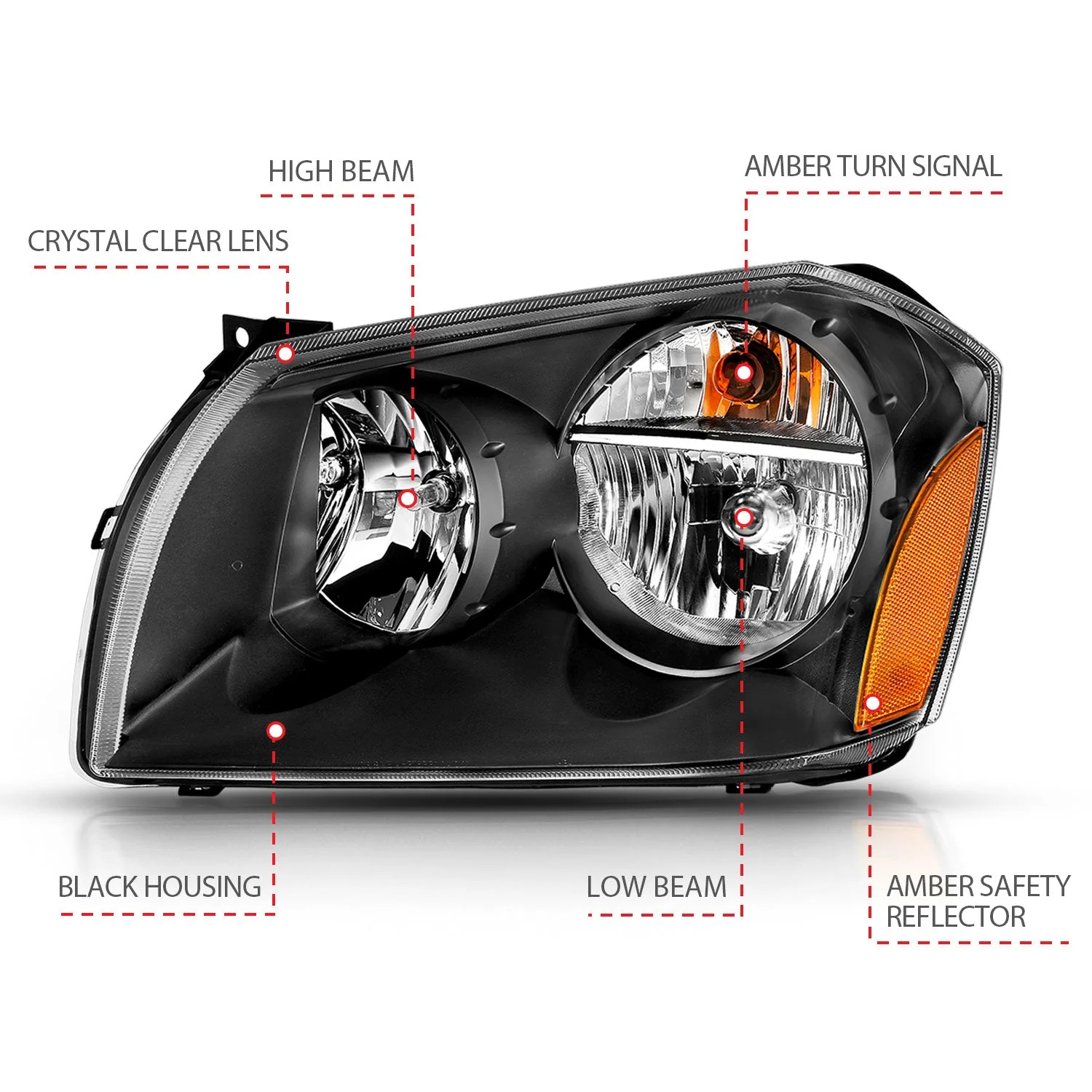 Anzo Crystal Headlights Dodge Magnum (2005–2007) Black w/ Clear Lens 111425 - Image 4