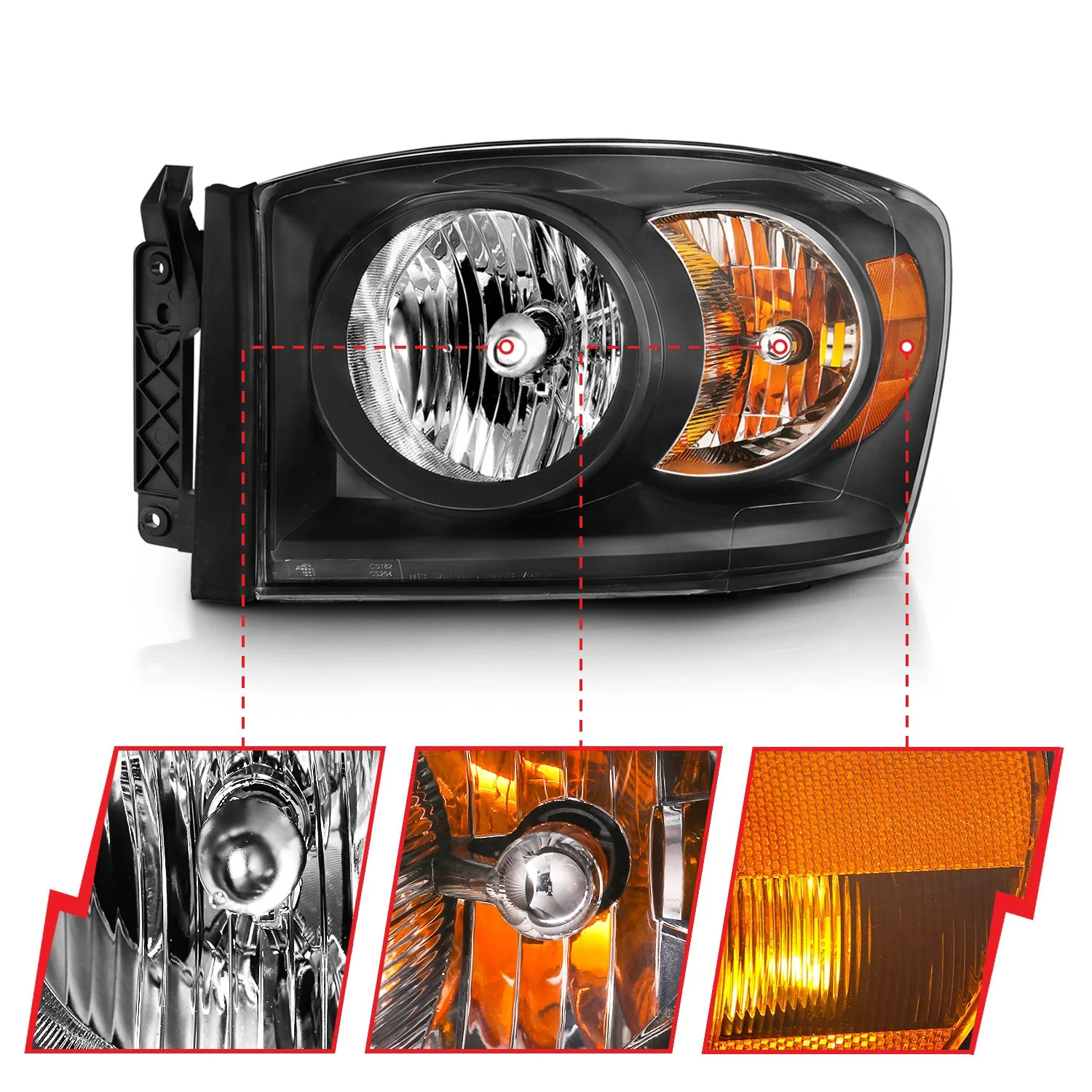 Anzo Replacement Headlights Dodge Ram 1500 (06–08) 2500 / 3500 (06–09) Black w/ Clear Lens 111427 - Image 3