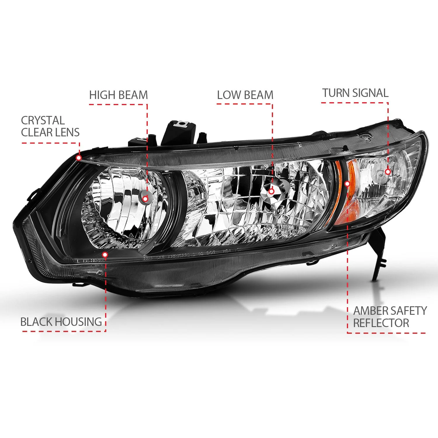Anzo Crystal Headlights Honda Civic (2006–2011) 2DR or 4DR Black Housing – OE Type Replacement - Image 4