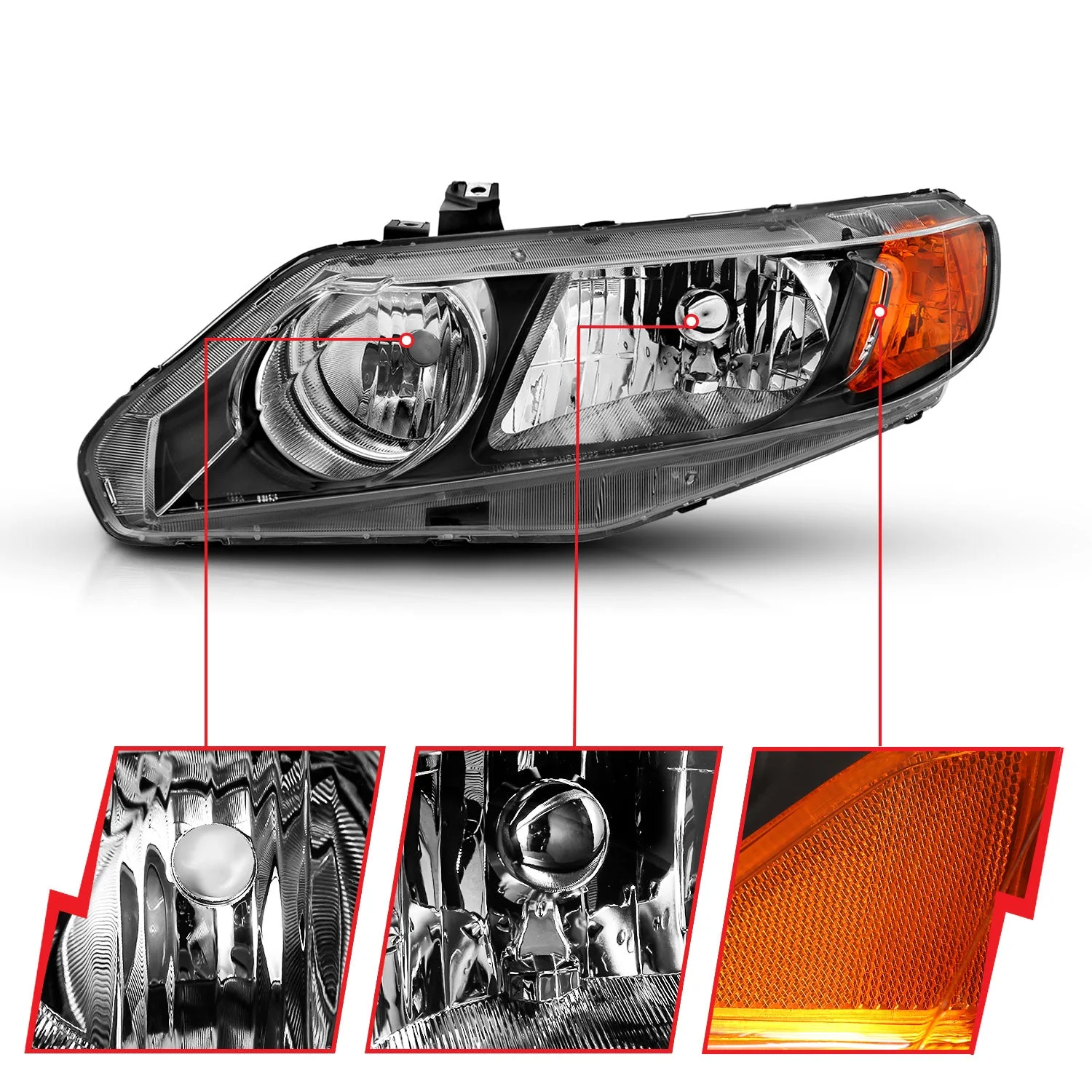 Anzo Crystal Headlights Honda Civic (2006–2011) 2DR or 4DR Black Housing – OE Type Replacement - Image 7