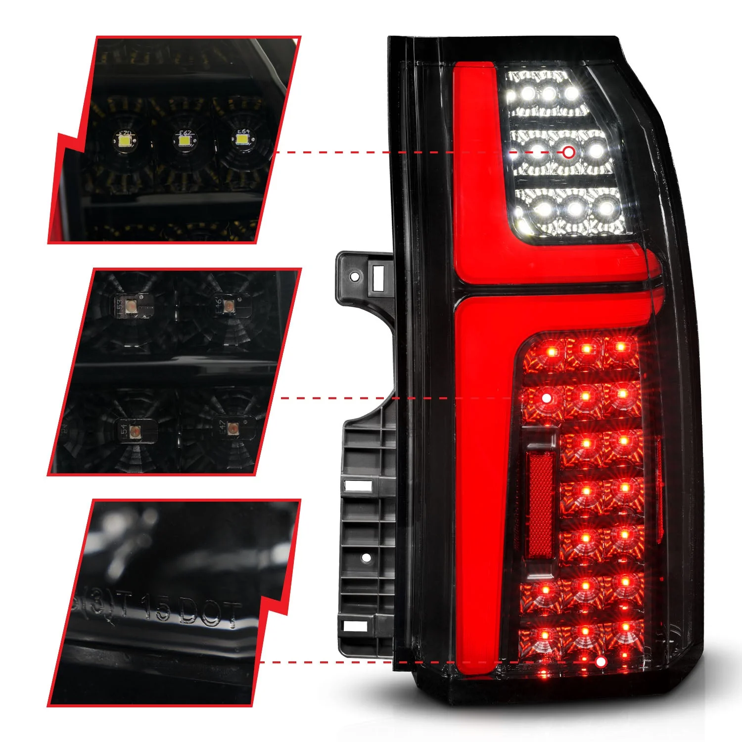Anzo Full LED Tail Lights Chevy Tahoe / Suburban (15–20) Light Bar Style – Black Housing w/ Clear or Smoke Lens & Sequential Signal - Image 11