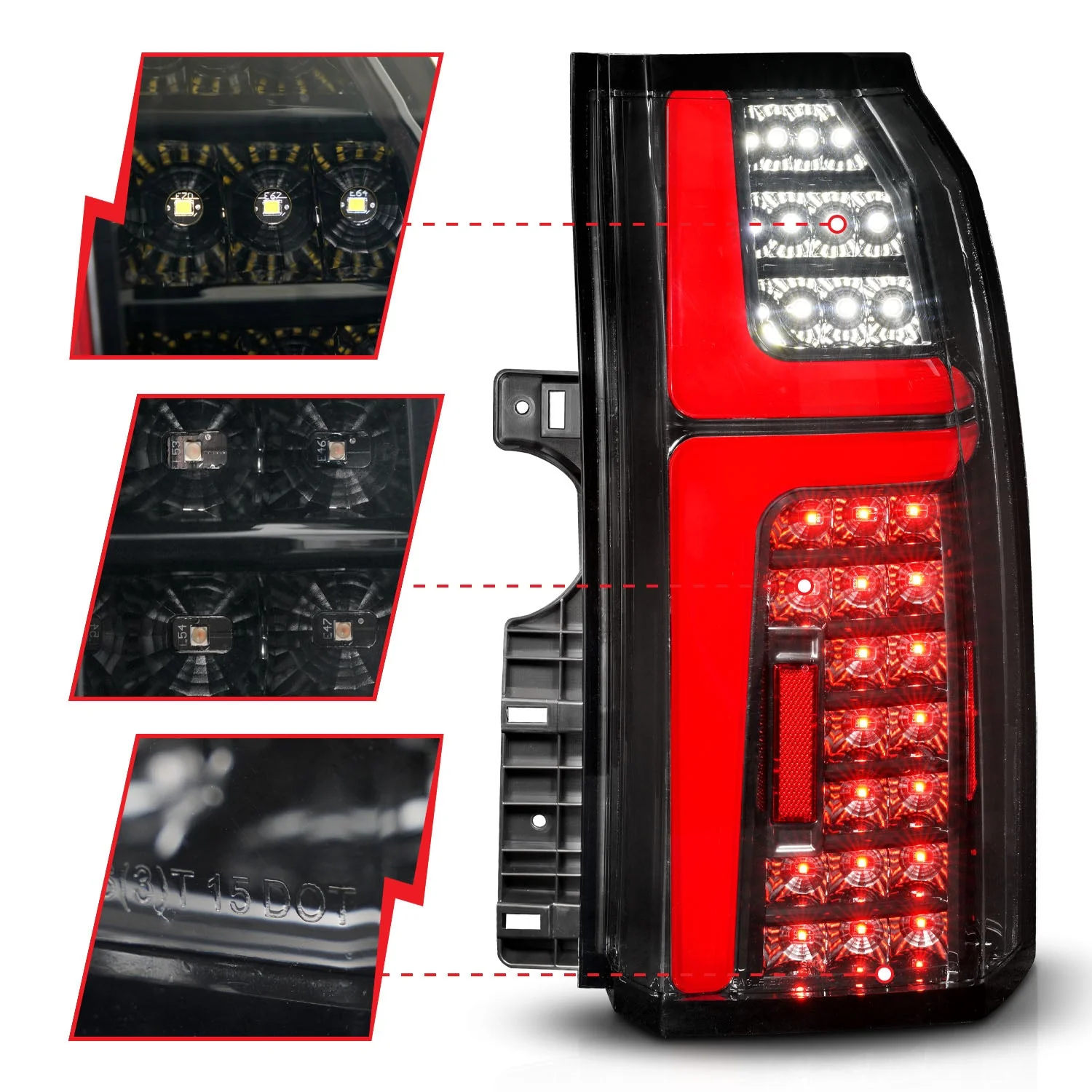 Anzo Full LED Tail Lights Chevy Tahoe / Suburban (15–20) Light Bar Style – Black Housing w/ Clear or Smoke Lens & Sequential Signal - Image 4