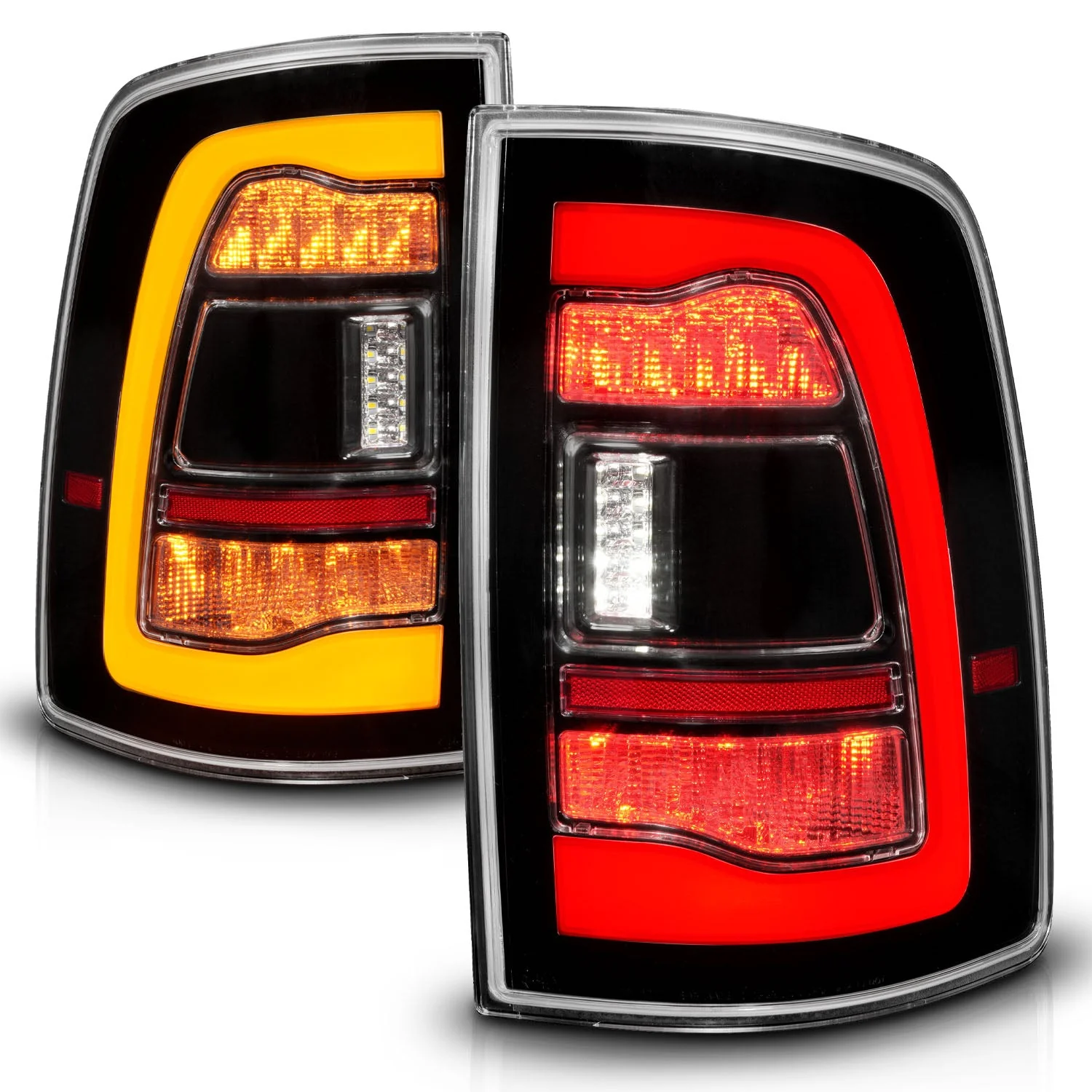 Anzo Full LED Tail Lights Dodge Ram (09–23) Black Housing w/ Clear / Smoke / Clear - Amber Signal Lens & Sequential Signal - Image 13