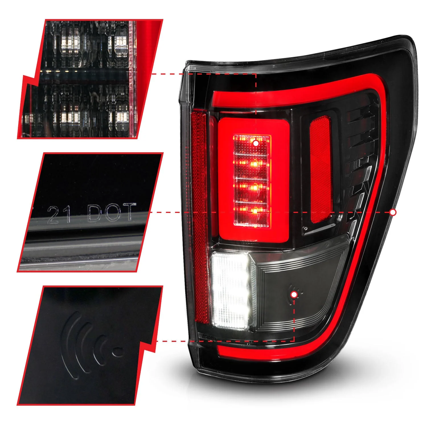 Anzo Full LED Tail Lights Ford F150 (21–23) Black Clear or Smoke Lens w/ Initiation & Sequential - BLIS and Non-BLIS - Image 13