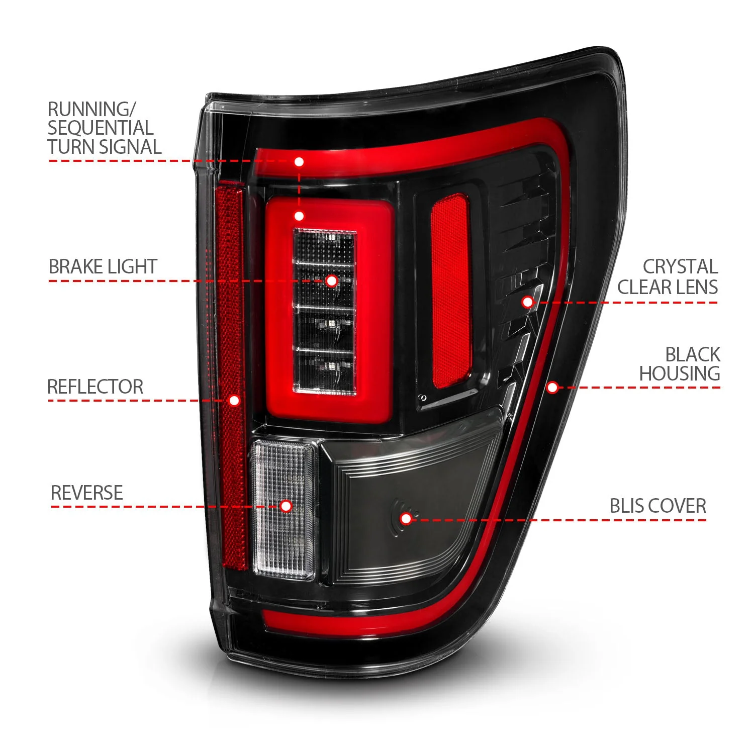 Anzo Full LED Tail Lights Ford F150 (21–23) Black Clear or Smoke Lens w/ Initiation & Sequential - BLIS and Non-BLIS - Image 14