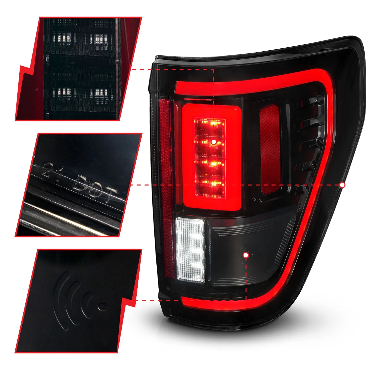 Anzo Full LED Tail Lights Ford F150 (21–23) Black Clear or Smoke Lens w/ Initiation & Sequential - BLIS and Non-BLIS - Image 18