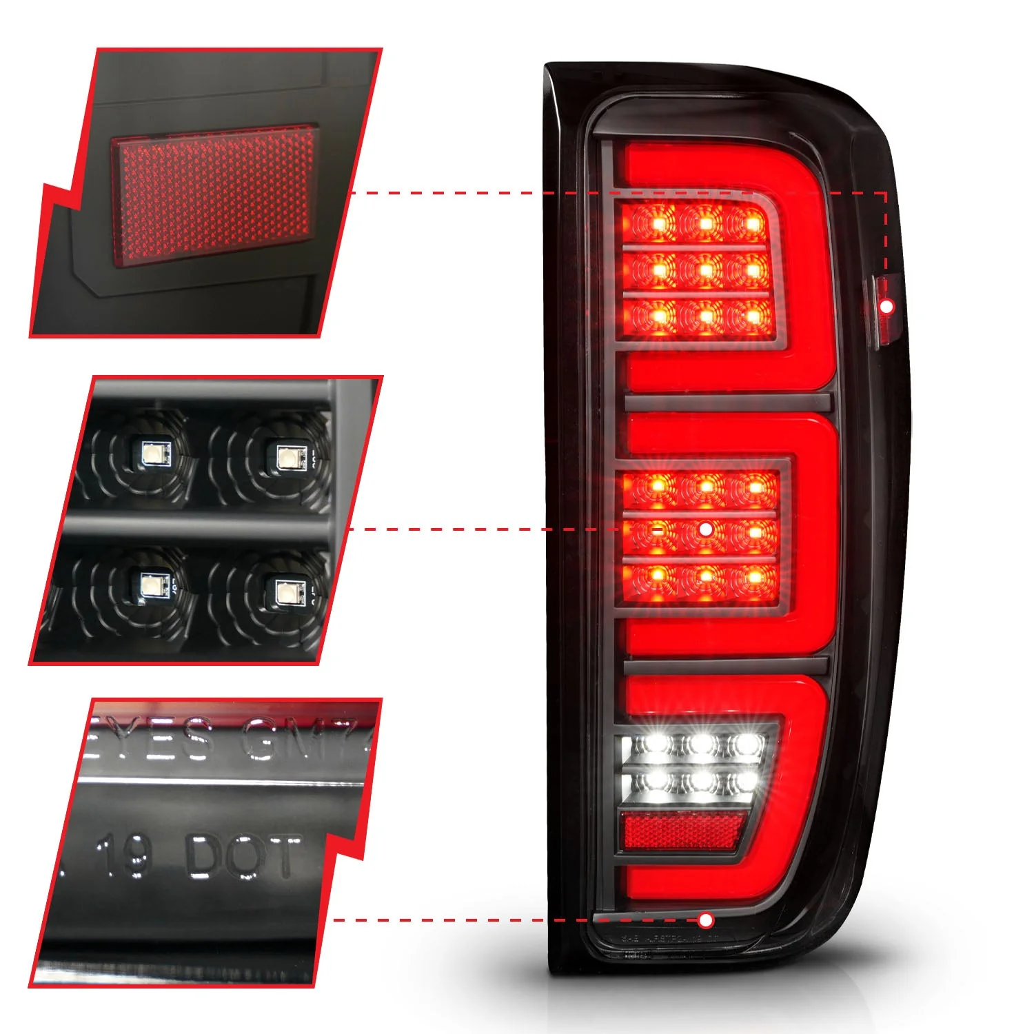 Anzo Full LED Tail Lights GMC Sierra 1500 (19-23) 2500HD 3500HD (20-23) [Factory LED Models] Black Clear or Smoke Lens w/ Initiation & Sequential Signal - Image 4