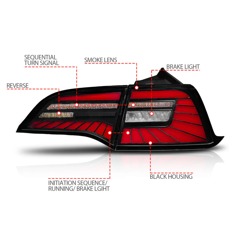 Anzo Full LED Tail Lights Tesla Model 3 (17-23) & Model Y (20-25) Sequential Turn Signals - Black Housing with Smoked Lens 311489X - Image 3