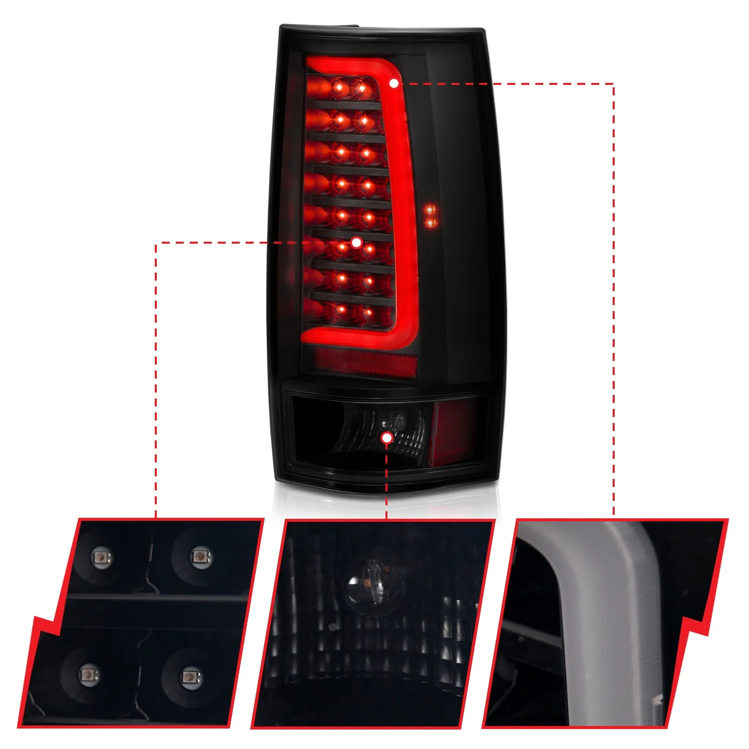 Anzo LED Tail Lights Chevy Tahoe / Suburban & GMC Yukon / Yukon XL (07–14) C-Bar Style Black or Chrome Housing w/ Red / Clear / Smoke Lens - Image 11