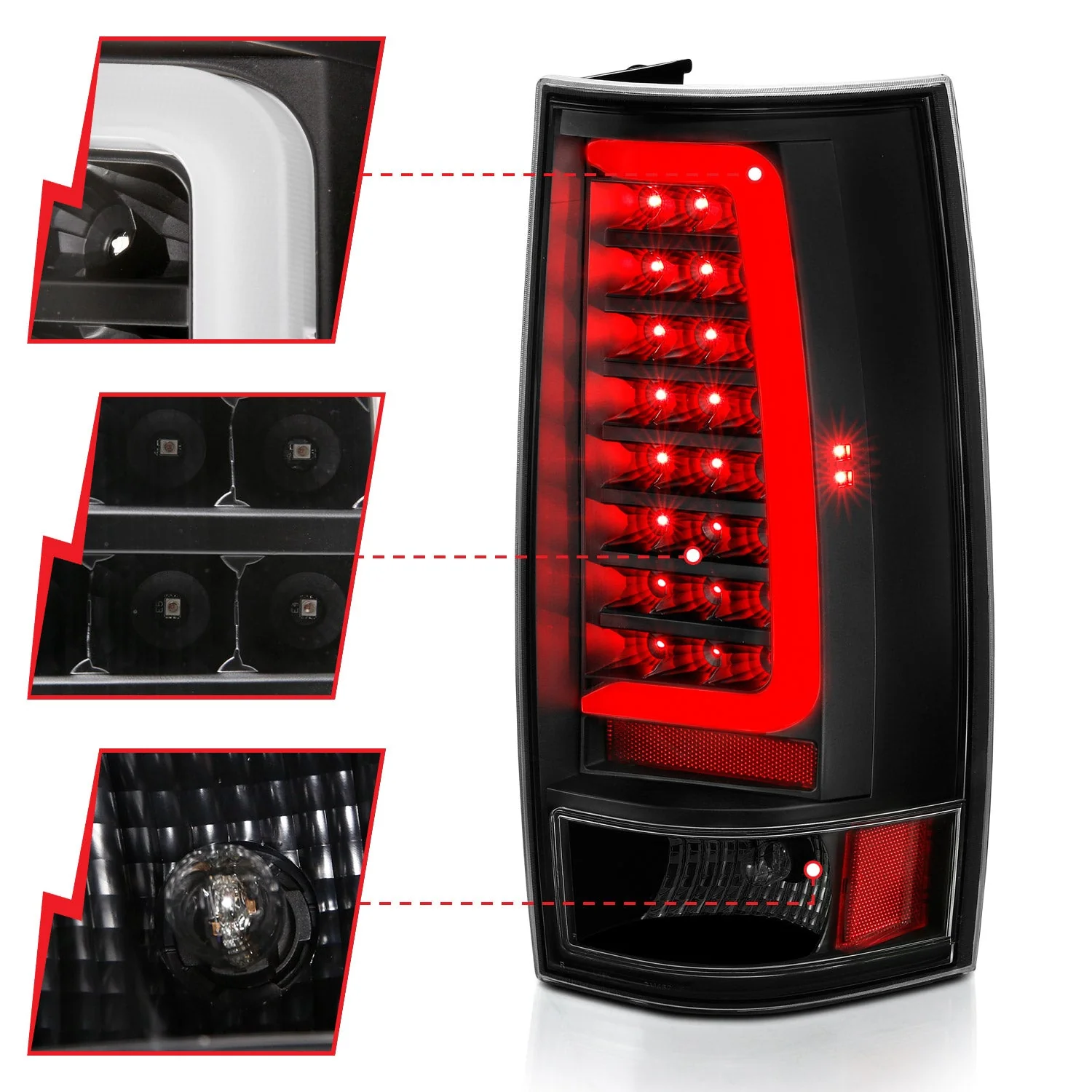 Anzo LED Tail Lights Chevy Tahoe / Suburban & GMC Yukon / Yukon XL (07–14) C-Bar Style Black or Chrome Housing w/ Red / Clear / Smoke Lens - Image 5