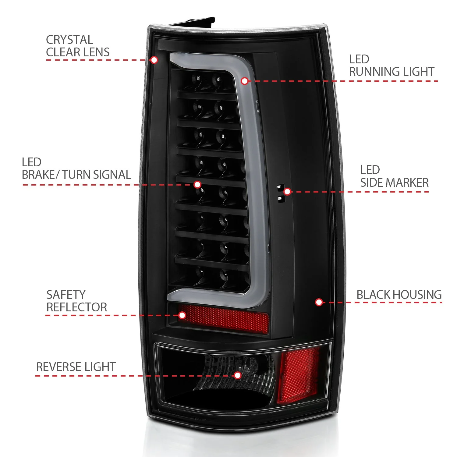 Anzo LED Tail Lights Chevy Tahoe / Suburban & GMC Yukon / Yukon XL (07–14) C-Bar Style Black or Chrome Housing w/ Red / Clear / Smoke Lens - Image 7