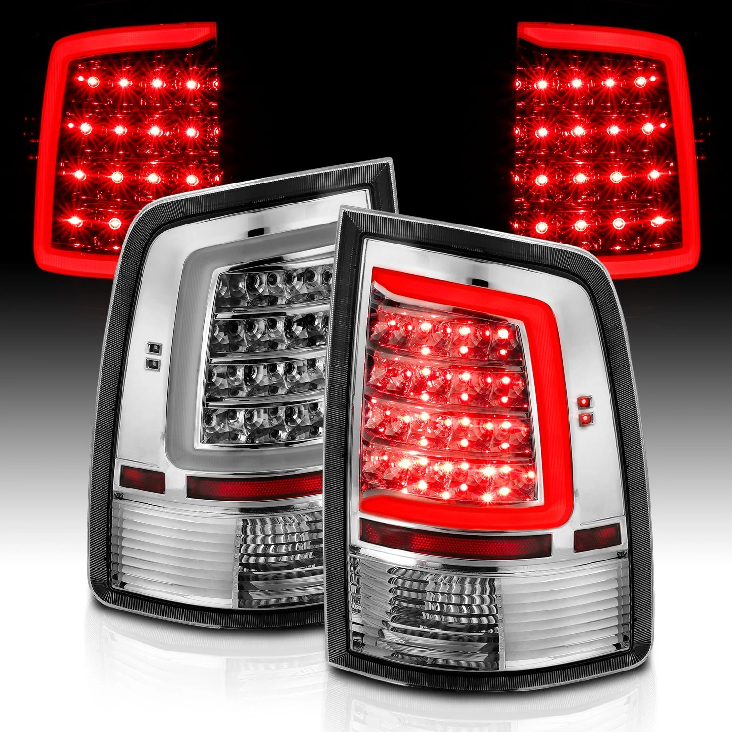 Anzo LED Tail Lights Dodge Ram (09–10) RAM 1500 / 2500/ 3500 (11-23) C-Bar Style Black or Chrome Housing w/ Clear or Smoke Lens - Image 12