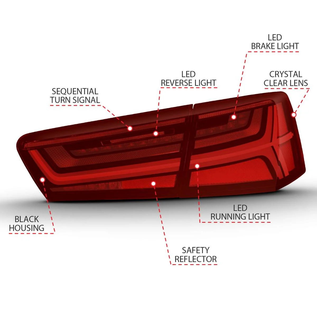 Anzo LED Tail Lights Audi A6 / S6 (12–18) 4 Piece Sequential Signal - Black Housing w/ Red & Clear Lens 321353 - Image 6
