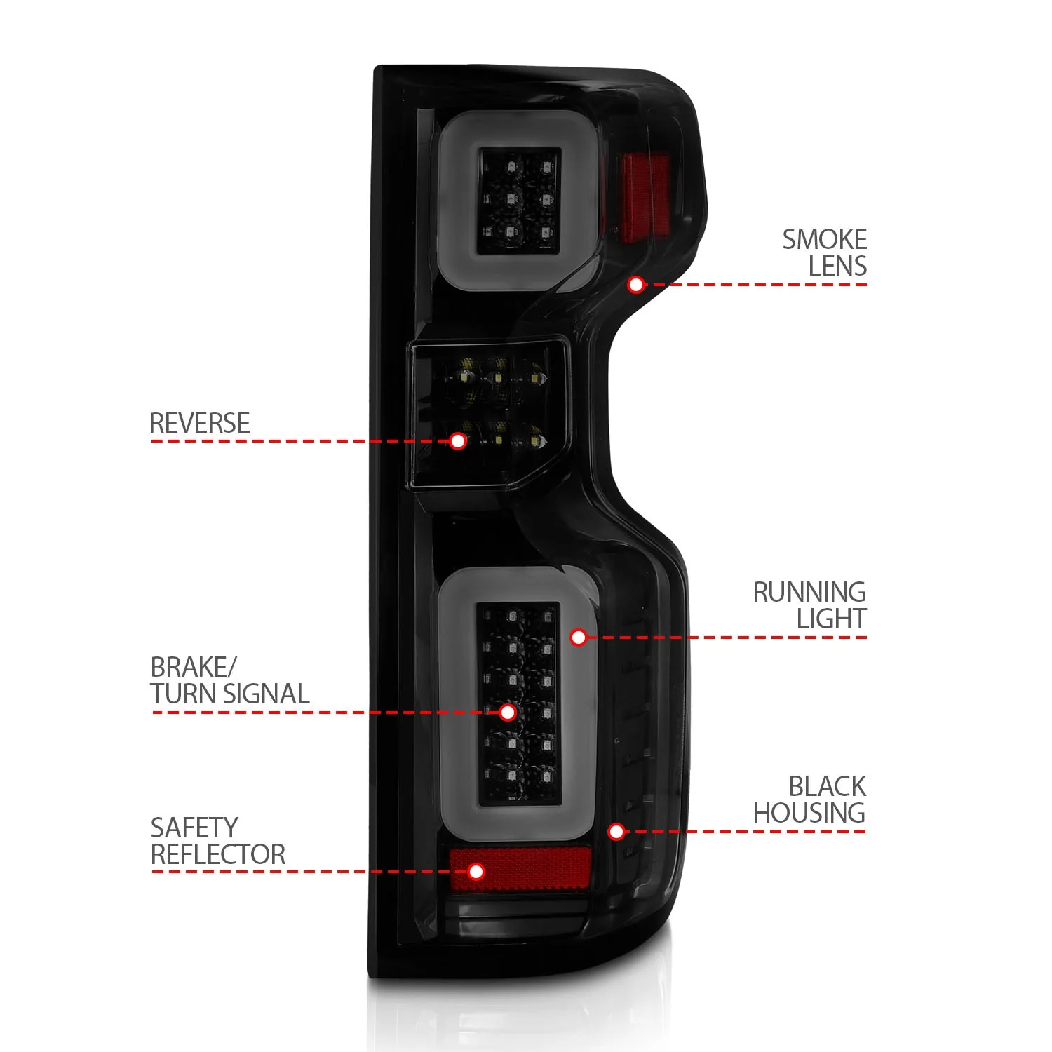 Anzo LED Tail Lights Chevy Silverado 1500 (19–23) 2500HD 3500HD (20–23) LED or Halogen Bulbs - Black or Chrome w/ Clear / Smoke or Red-Clear Lens & Sequential Turn Signal - Image 10