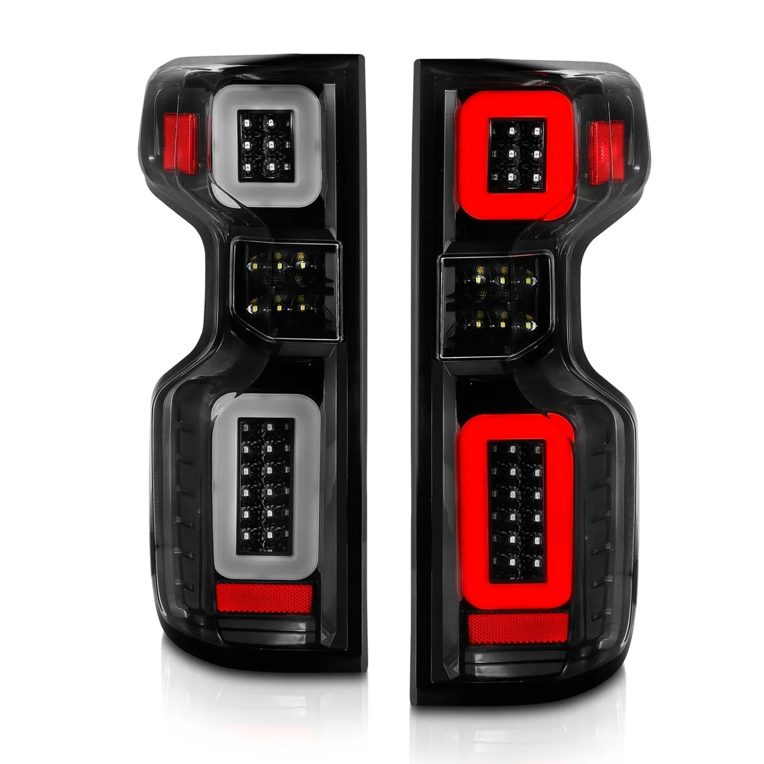 Anzo LED Tail Lights Chevy Silverado 1500 (19–23) 2500HD 3500HD (20–23) LED or Halogen Bulbs - Black or Chrome w/ Clear / Smoke or Red-Clear Lens & Sequential Turn Signal - Image 17